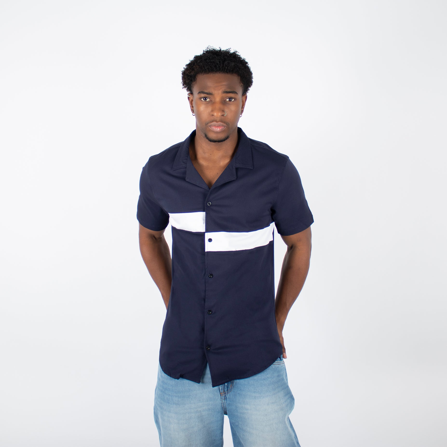 Camisa hombre cortes azul oscuro