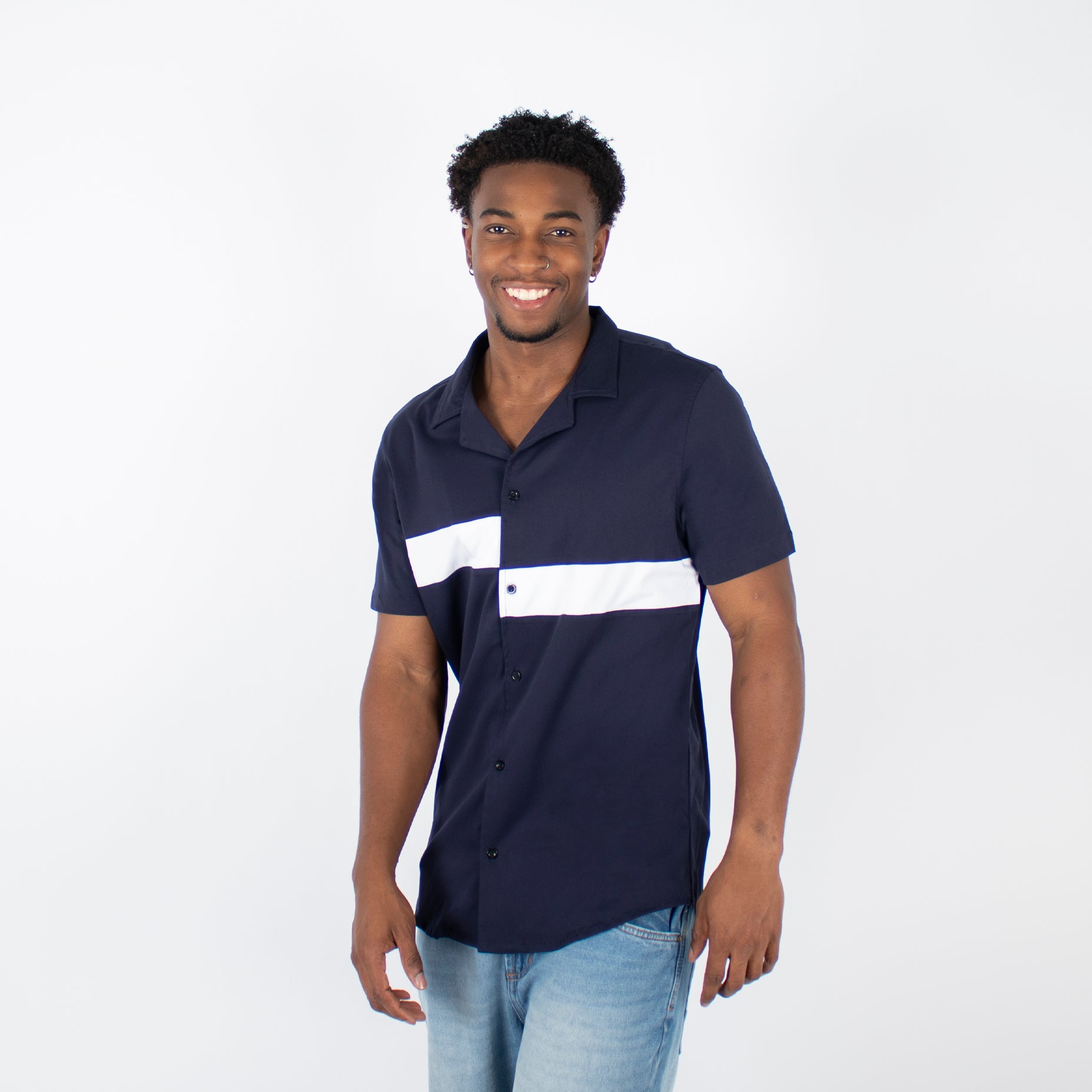 Camisa hombre cortes azul oscuro