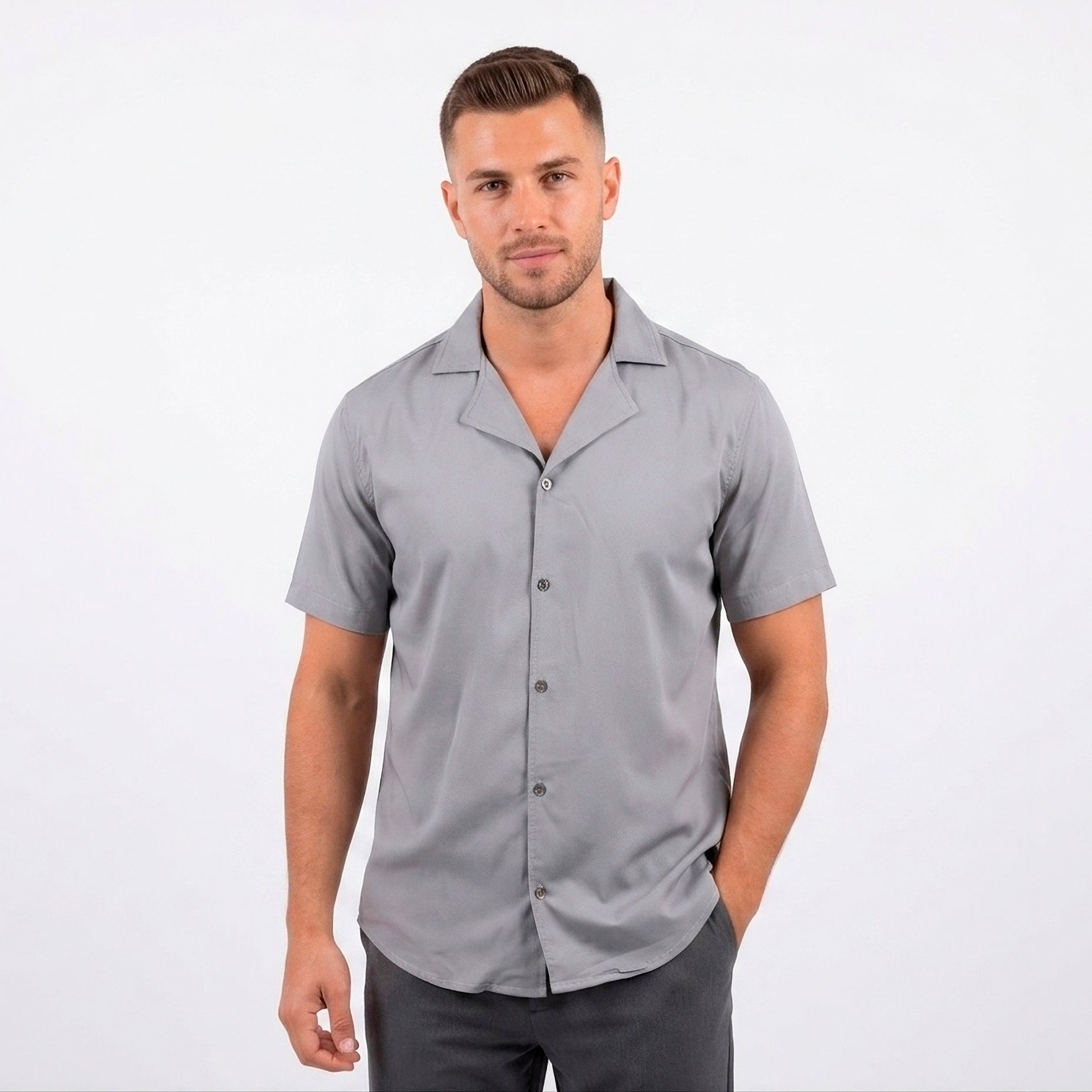 Camisa hombre cuello sport gris