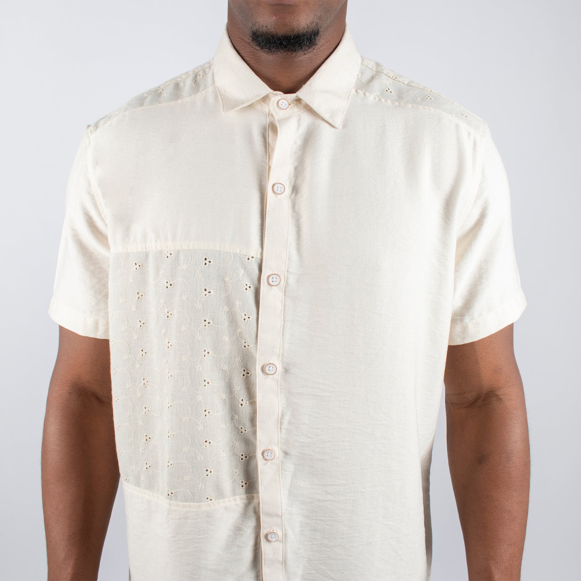 Camisa hombre cortes textura beige