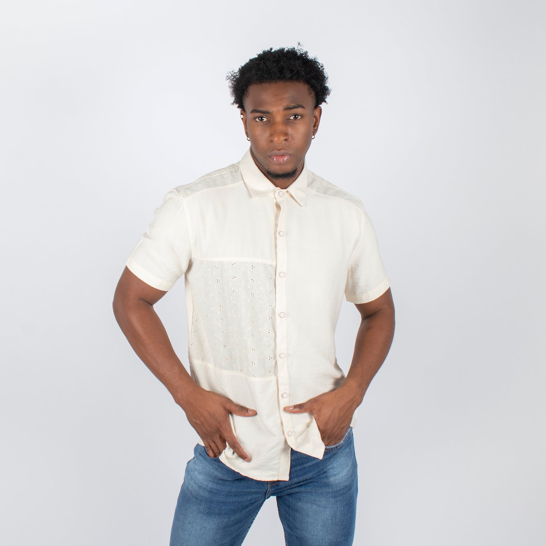 Camisa hombre cortes textura beige