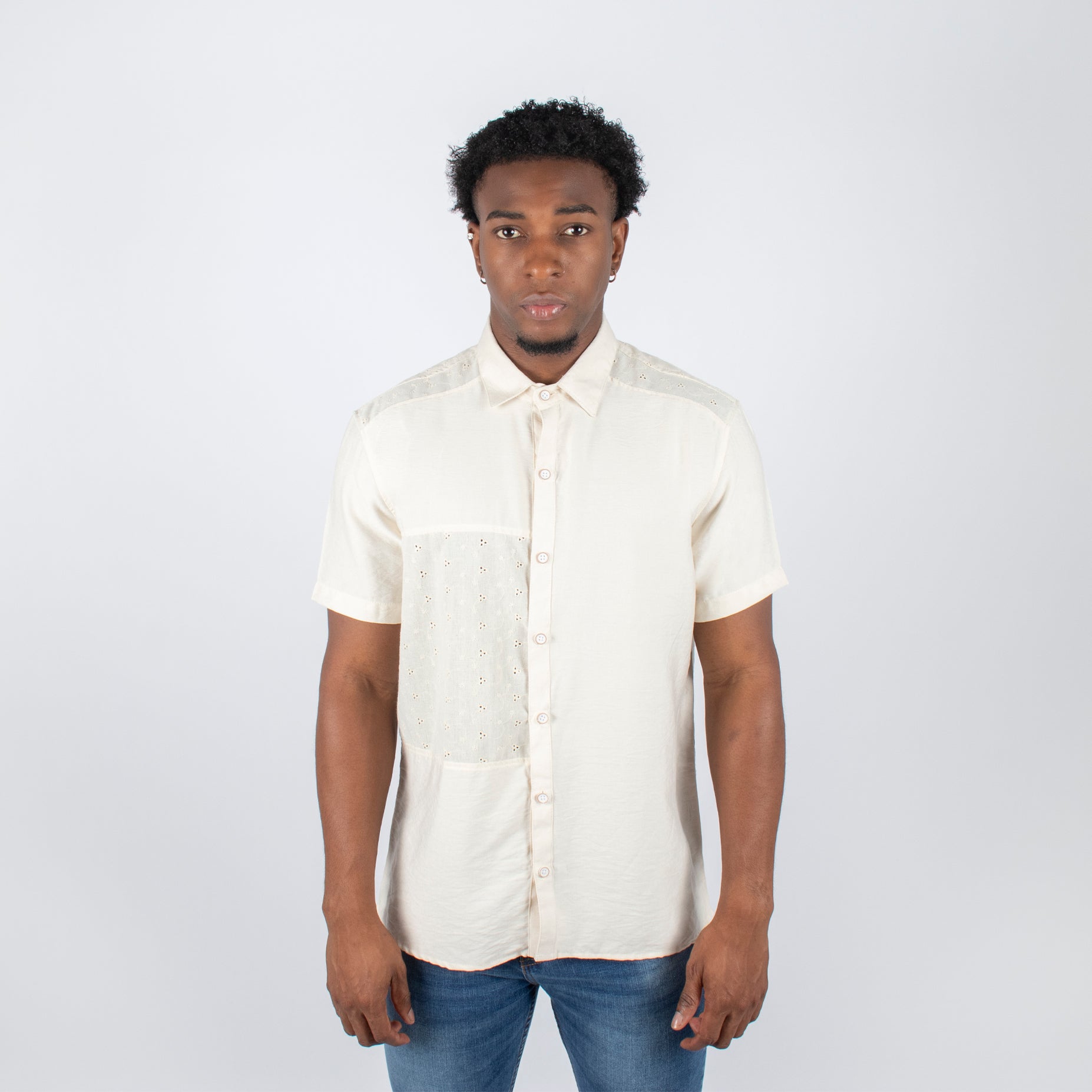 Camisa hombre cortes textura beige