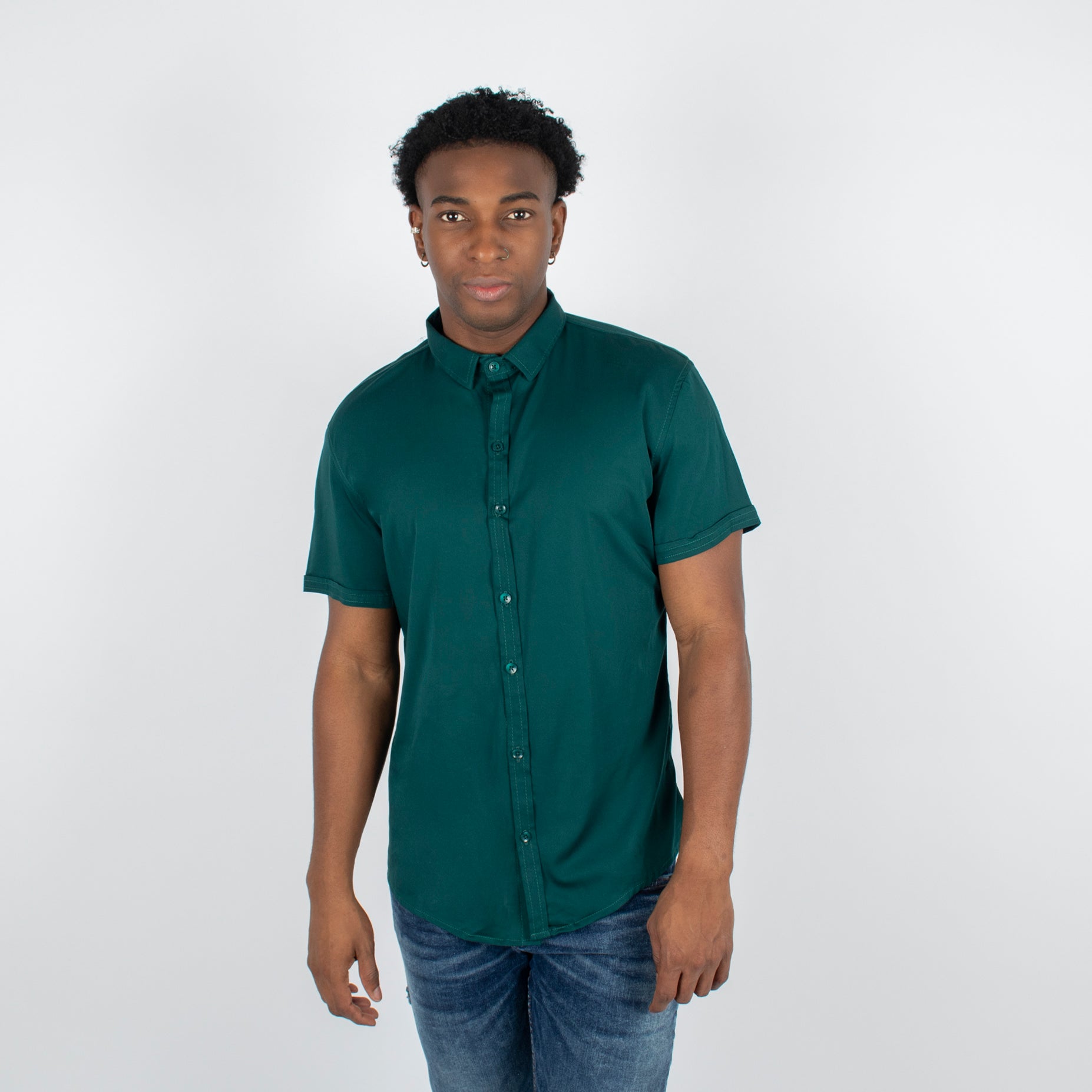 Camisa hombre básica cuello jade