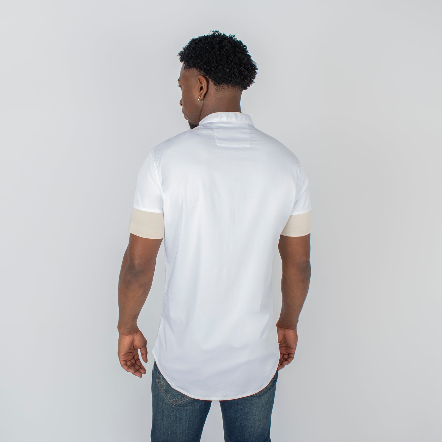 Camisa hombre cortes beige blanco