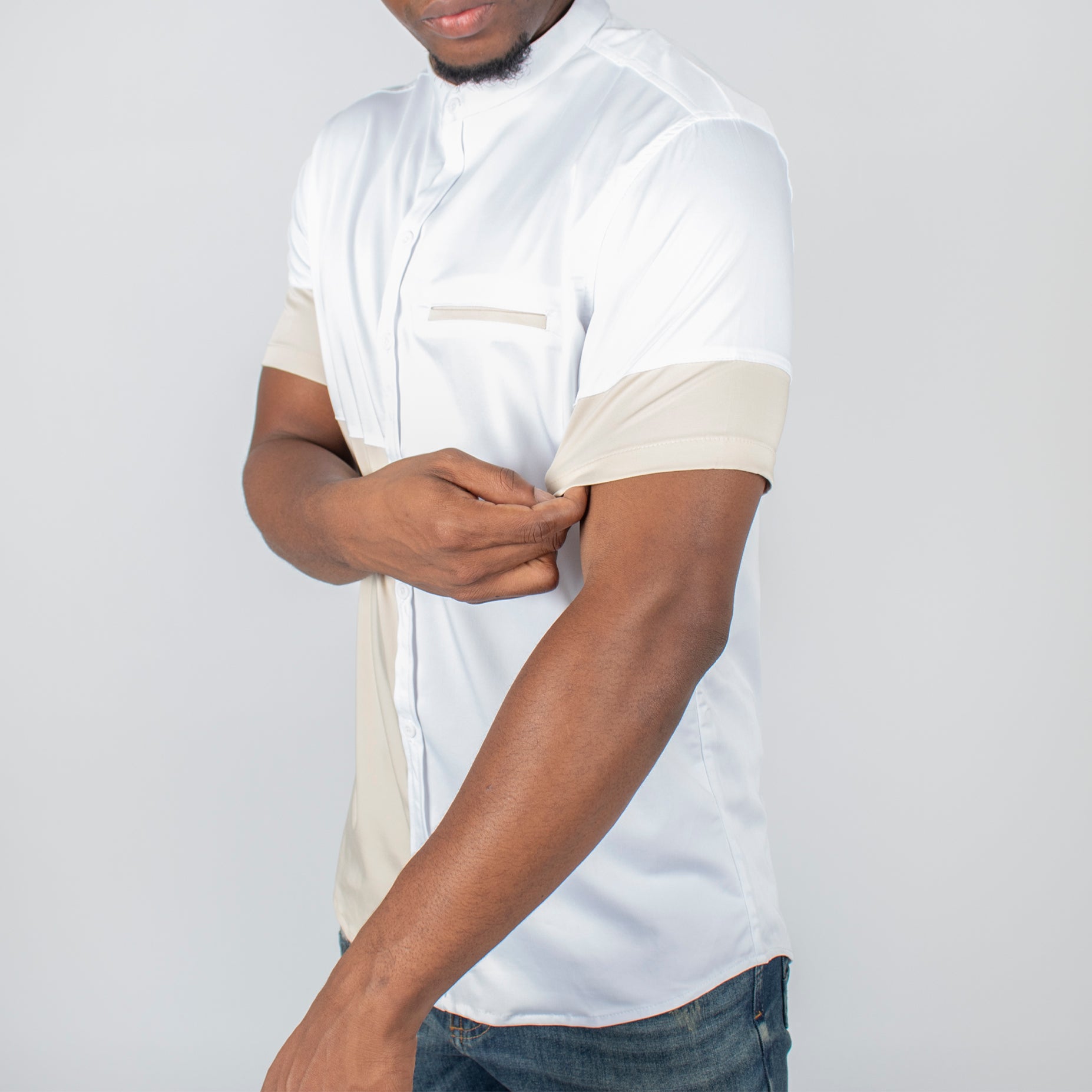 Camisa hombre cortes beige blanco