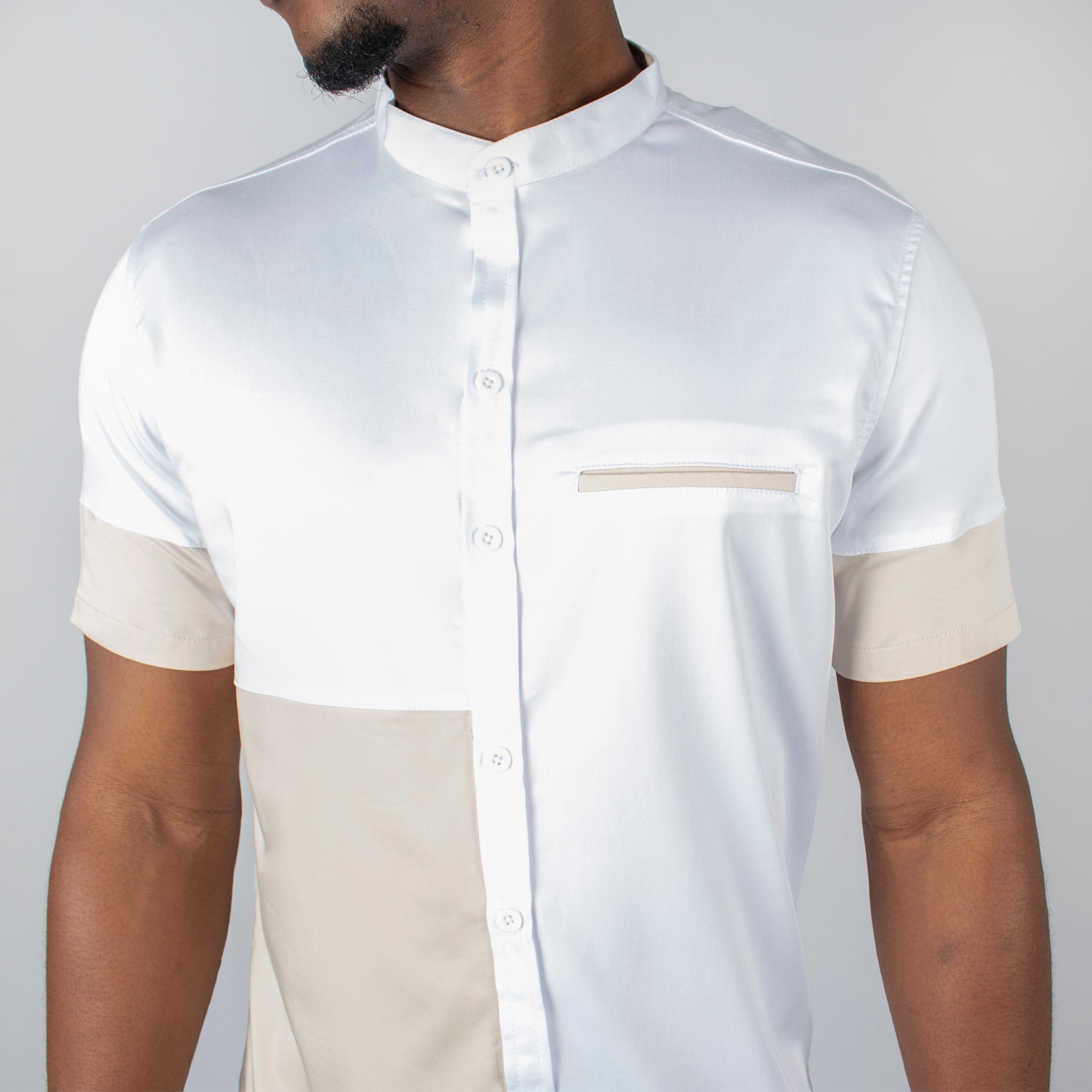 Camisa hombre cortes beige blanco