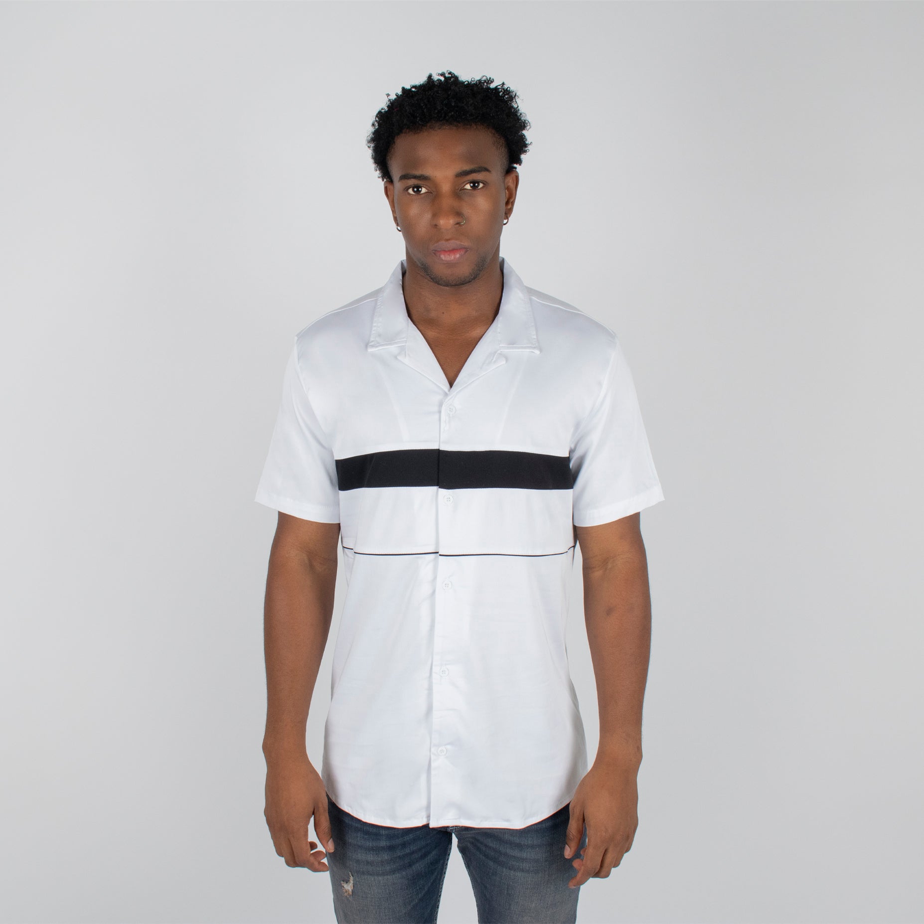 Camisa hombre cuello sport alto cortes