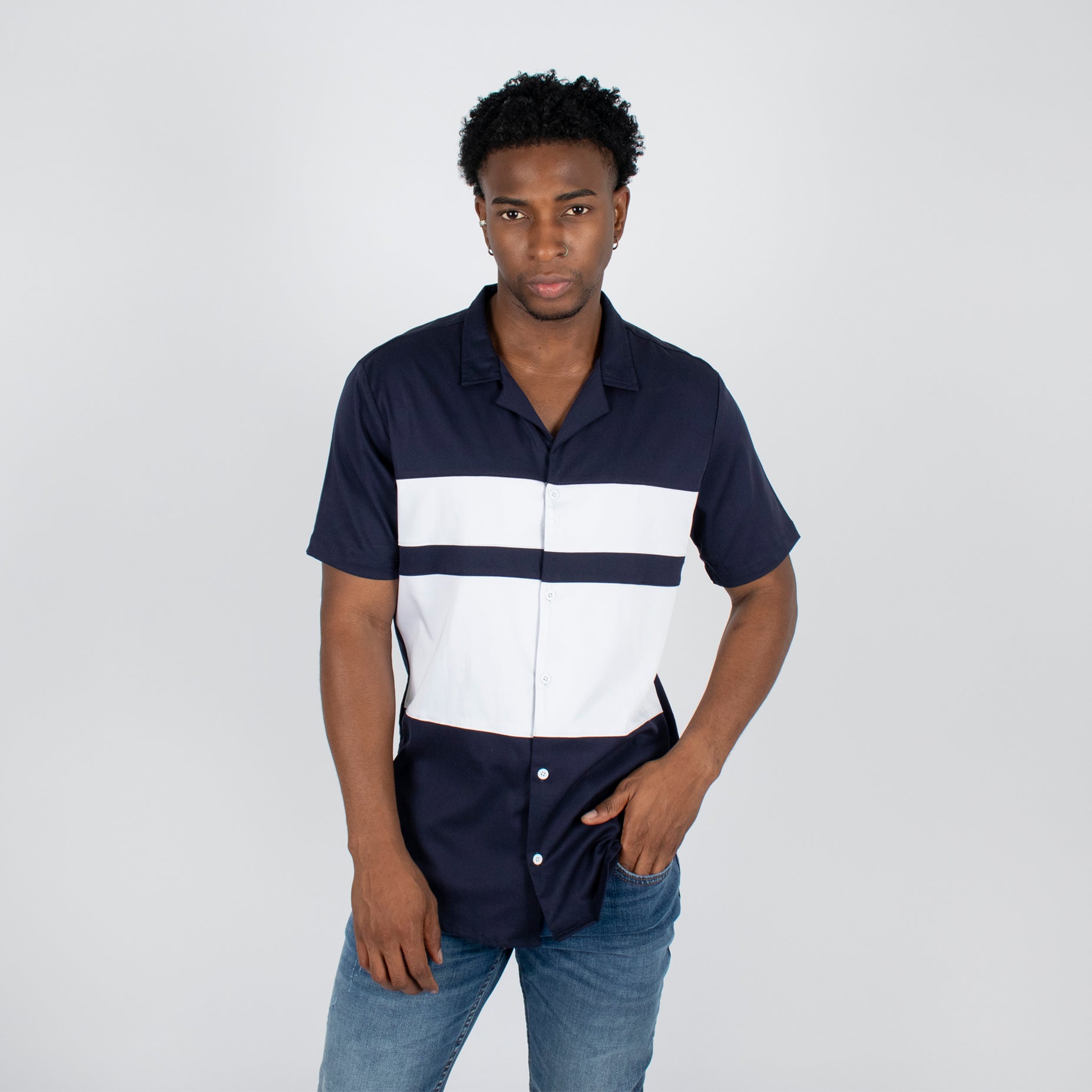 Camisa hombre cortes azul oscura