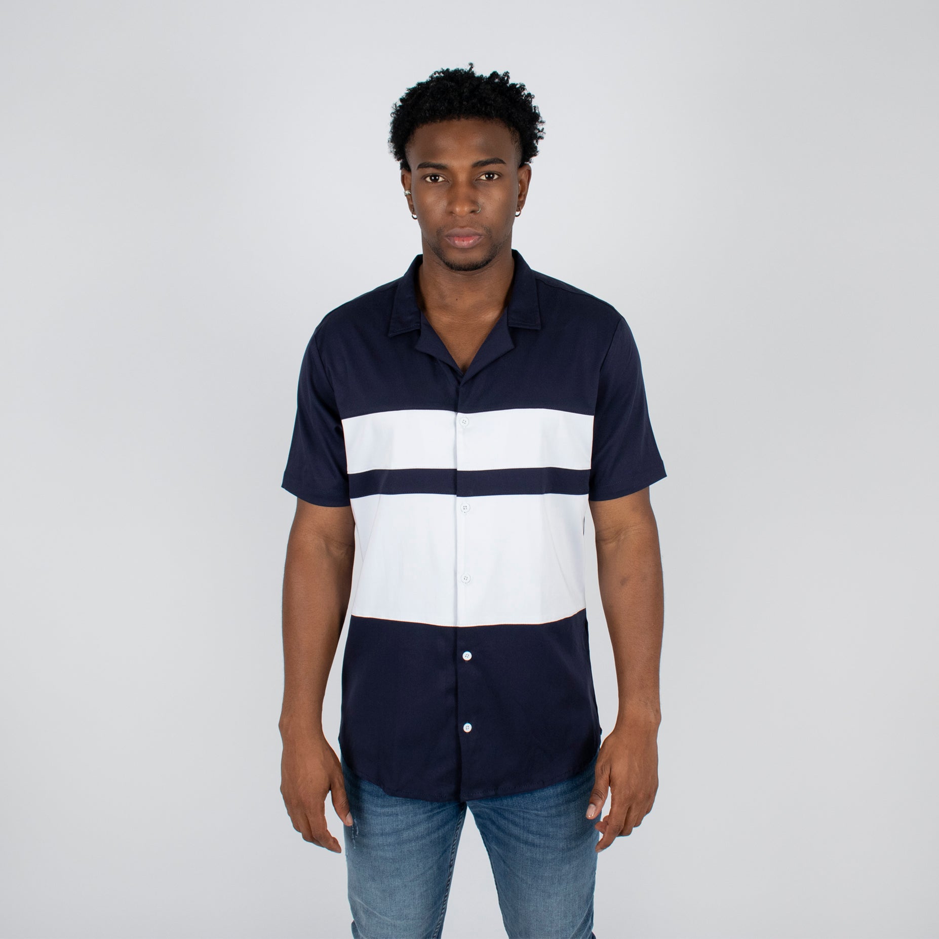 Camisa hombre cortes azul oscura