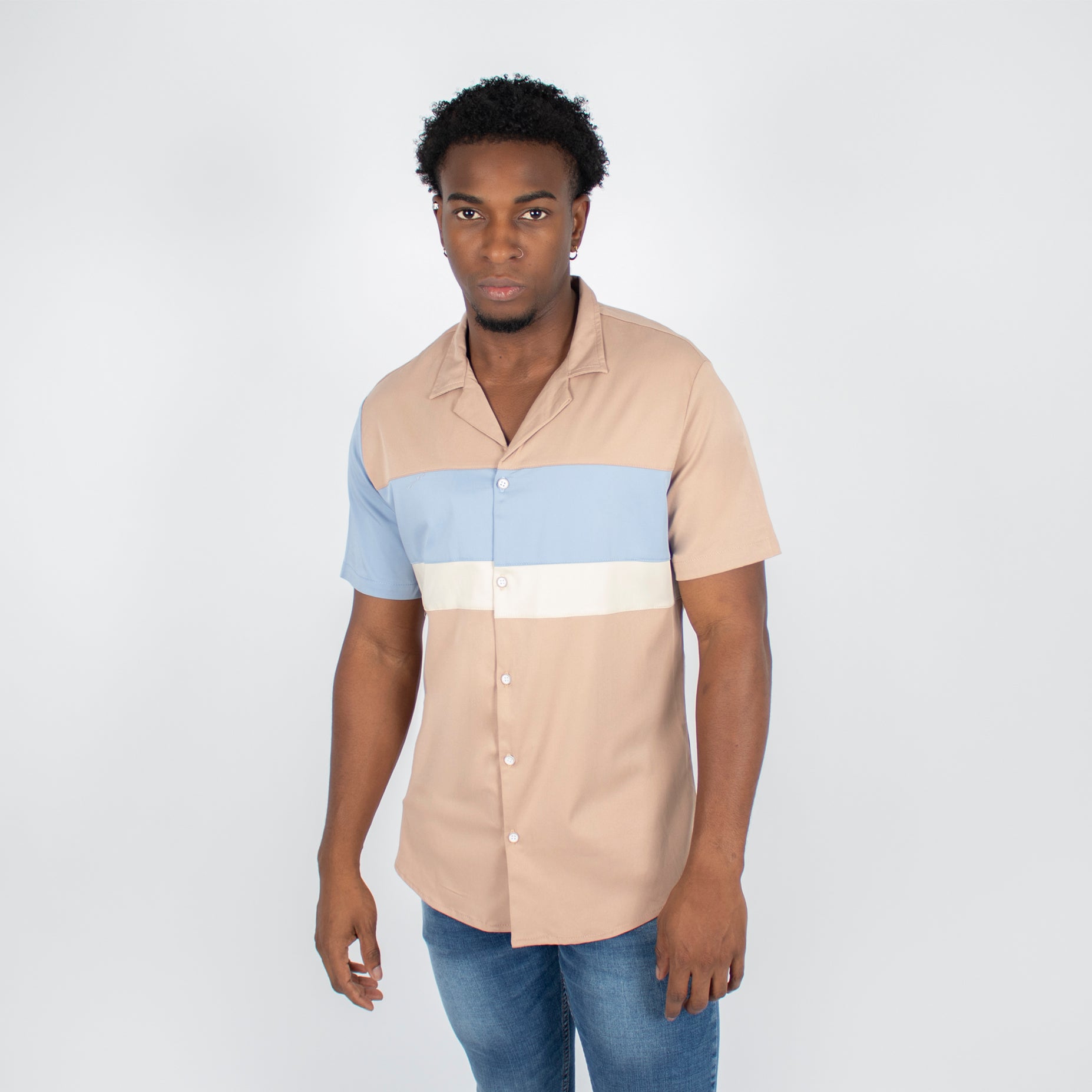 Camisa hombre cortes beige