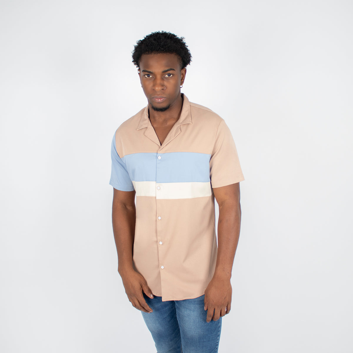 Camisa hombre cortes beige
