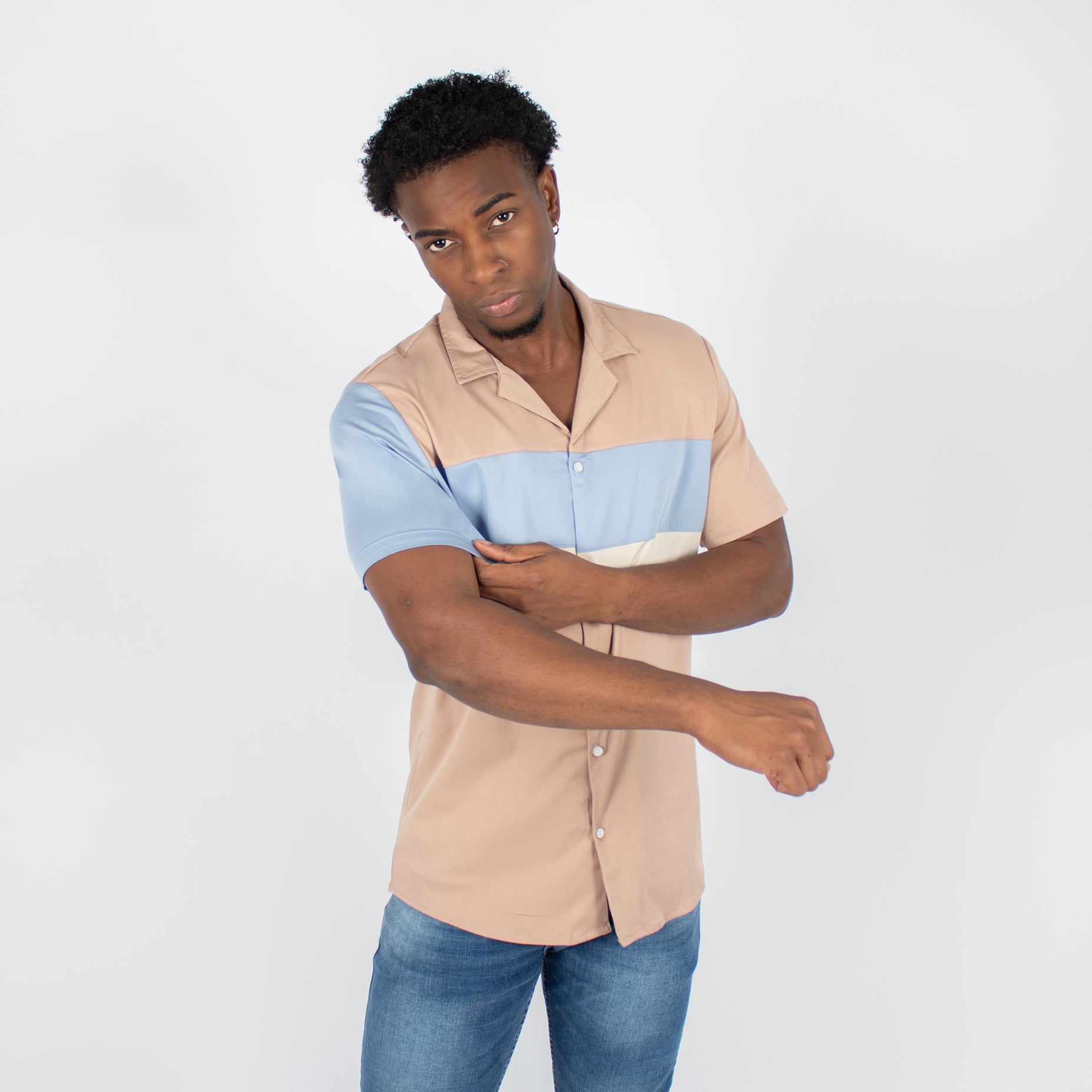 Camisa hombre cortes beige