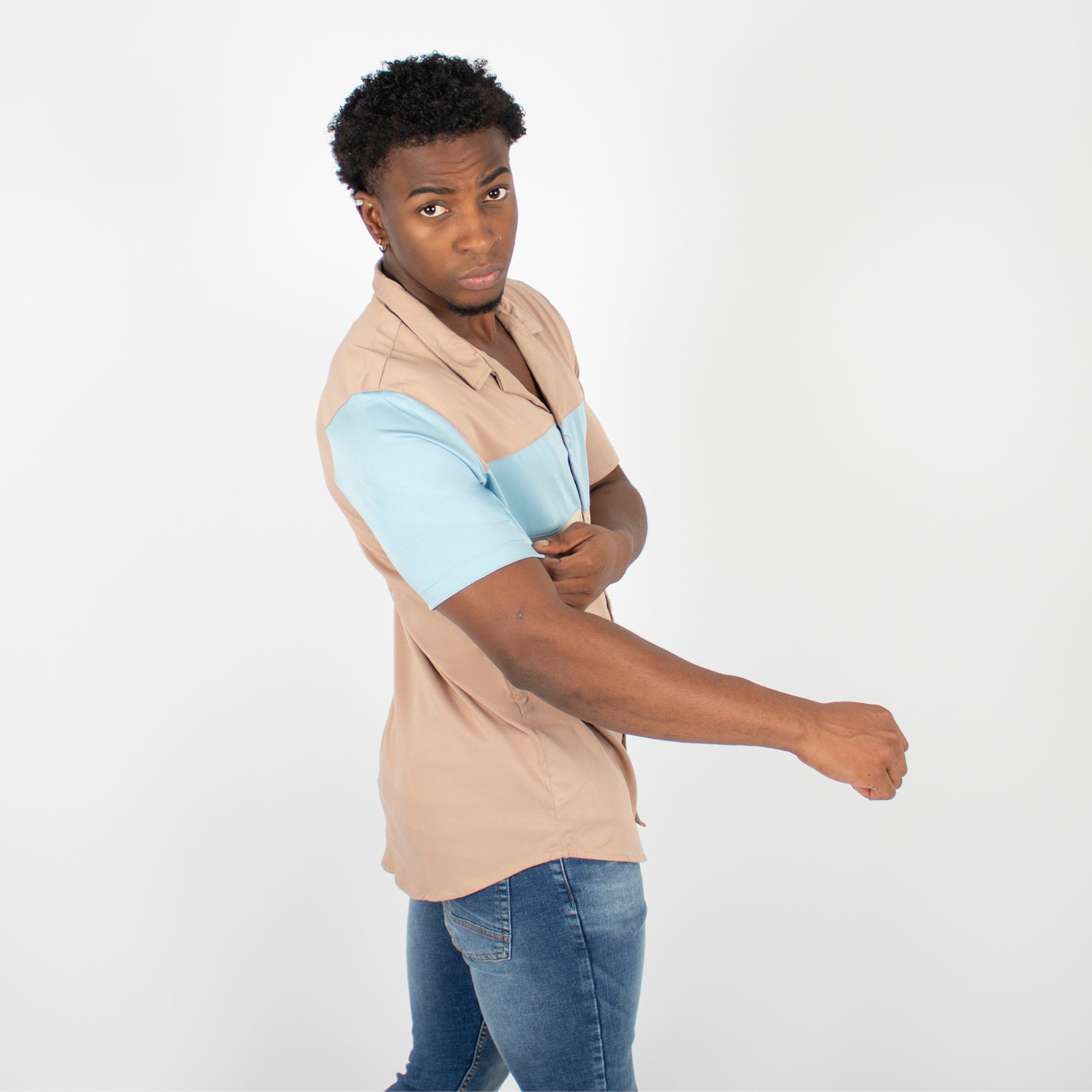 Camisa hombre cortes beige