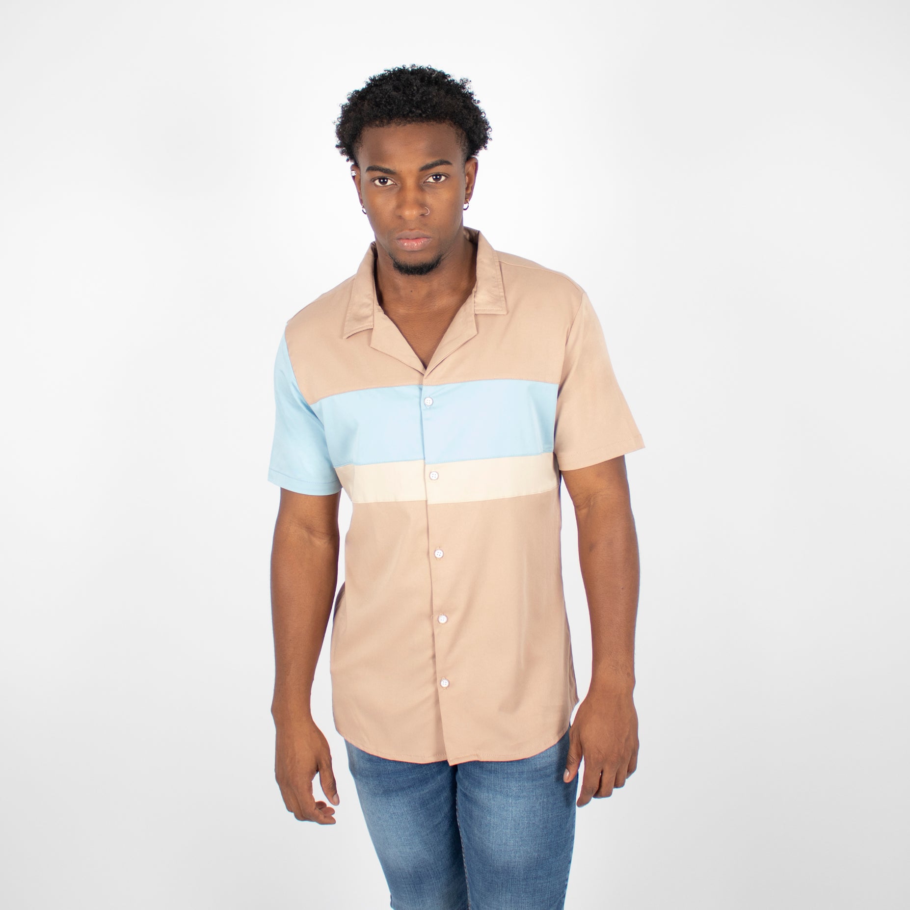 Camisa hombre cortes beige