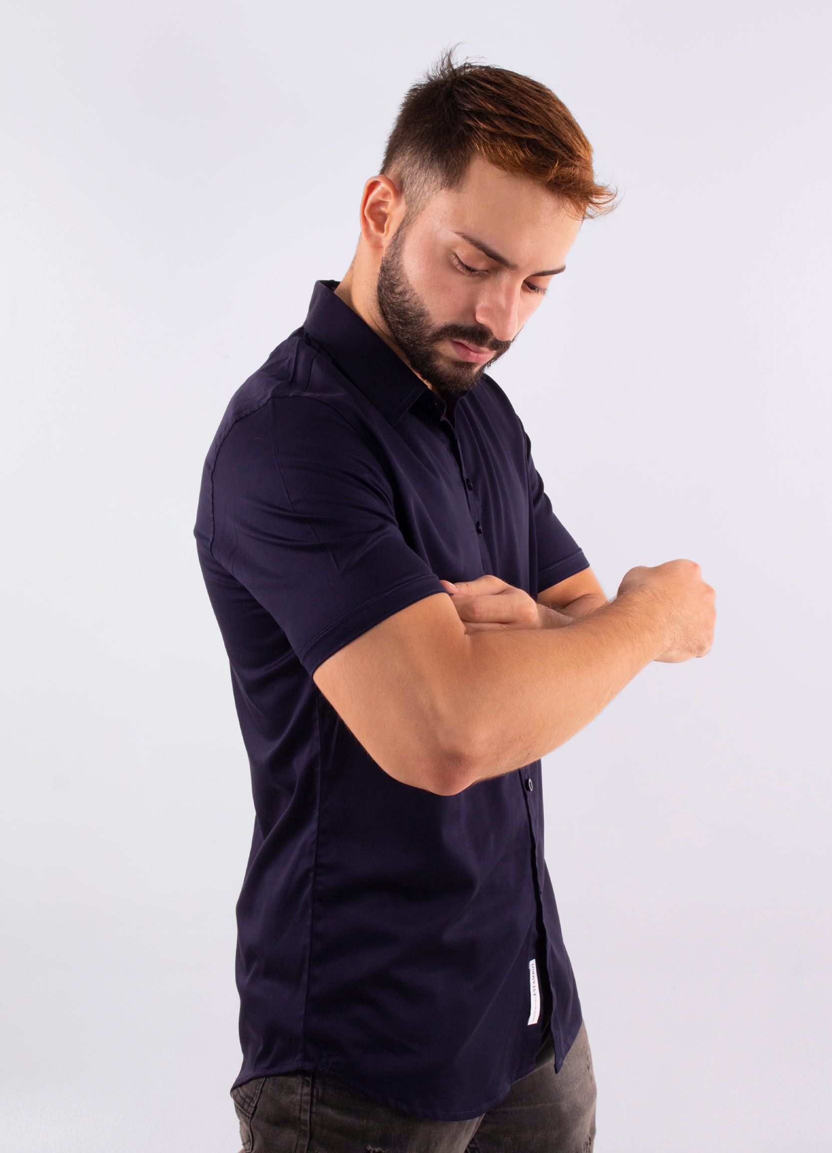 Camisa hombre cuello alto Azul turqui