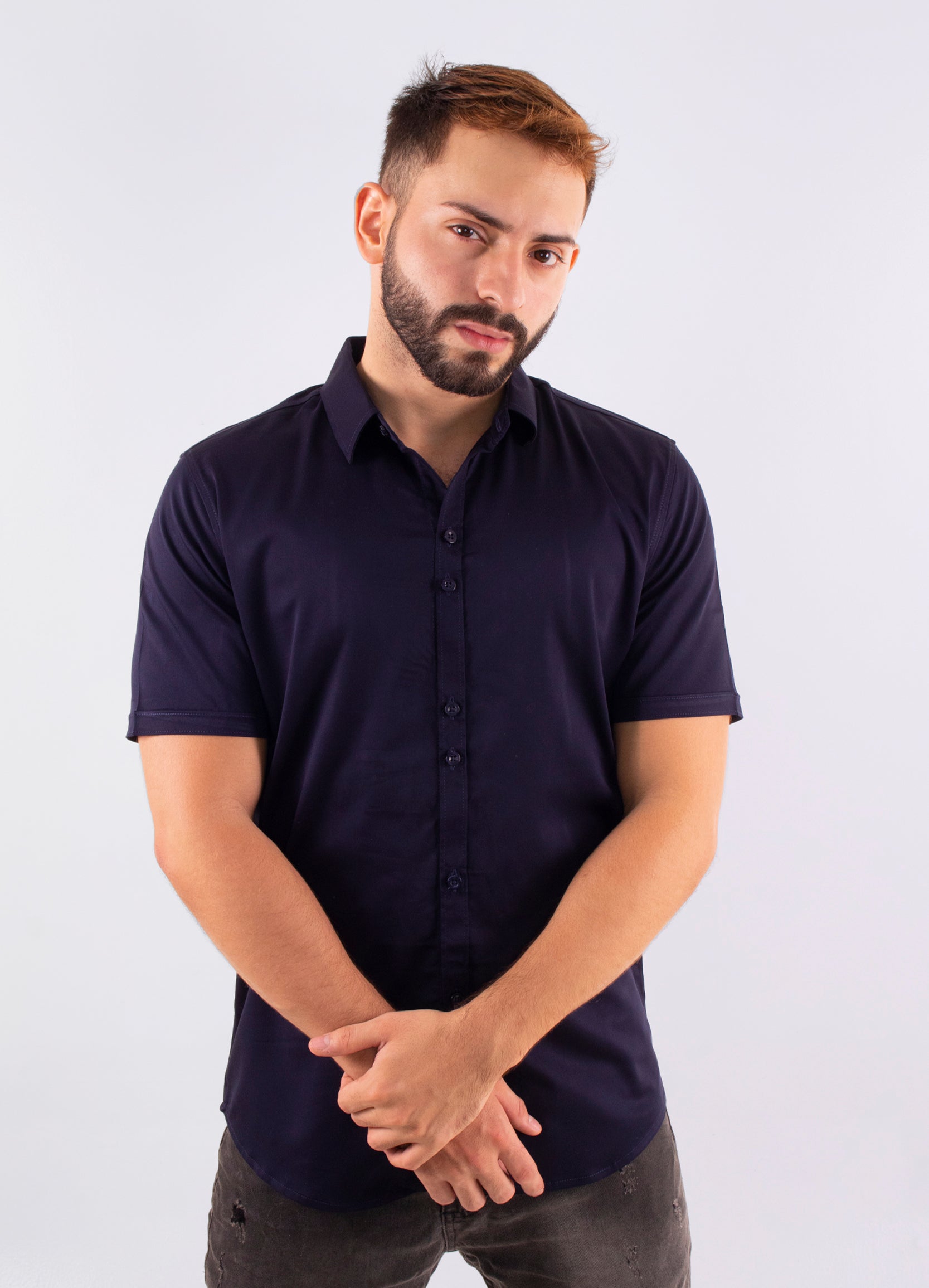 Camisa hombre cuello alto Azul turqui