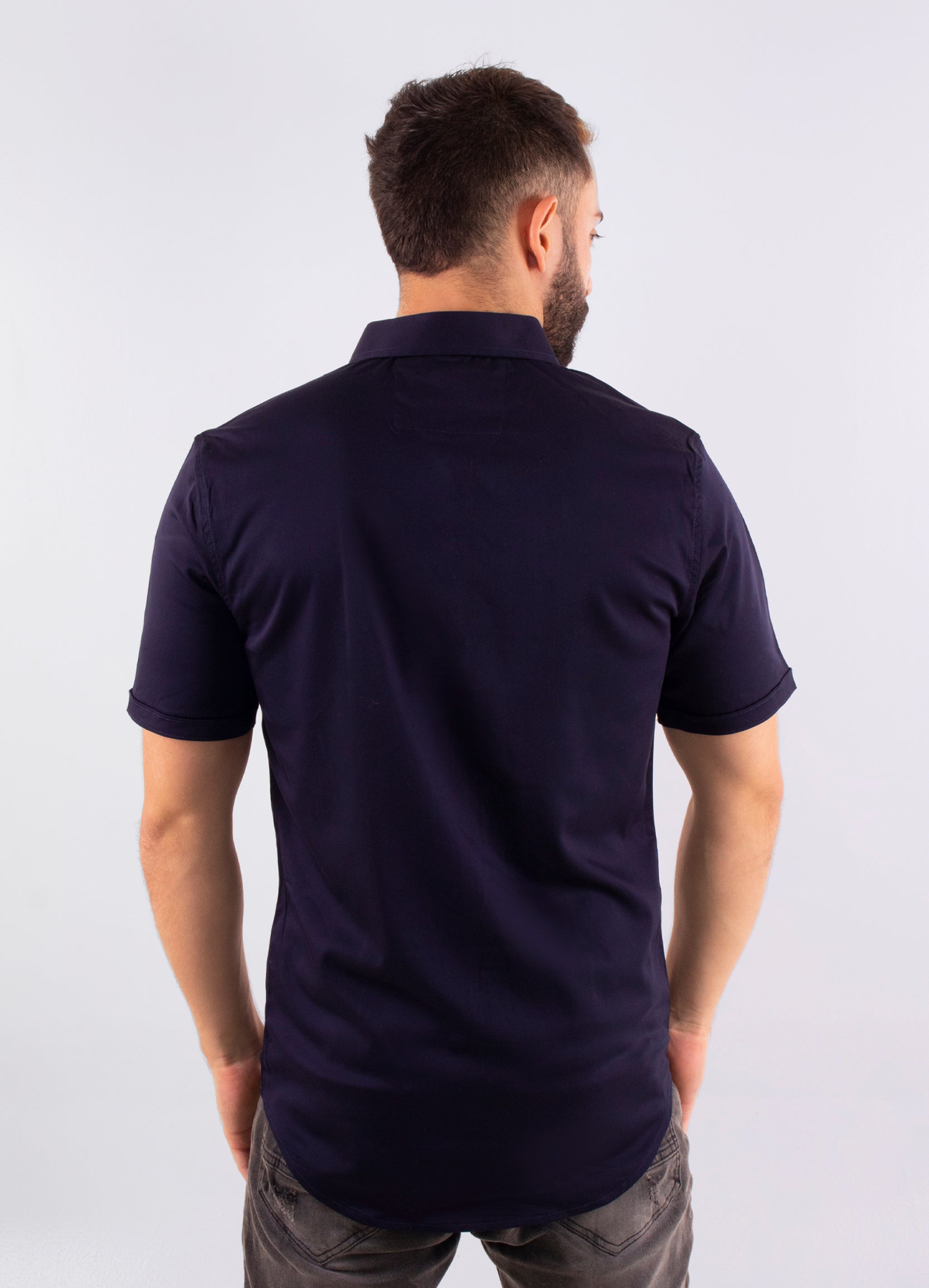 Camisa hombre cuello alto Azul turqui
