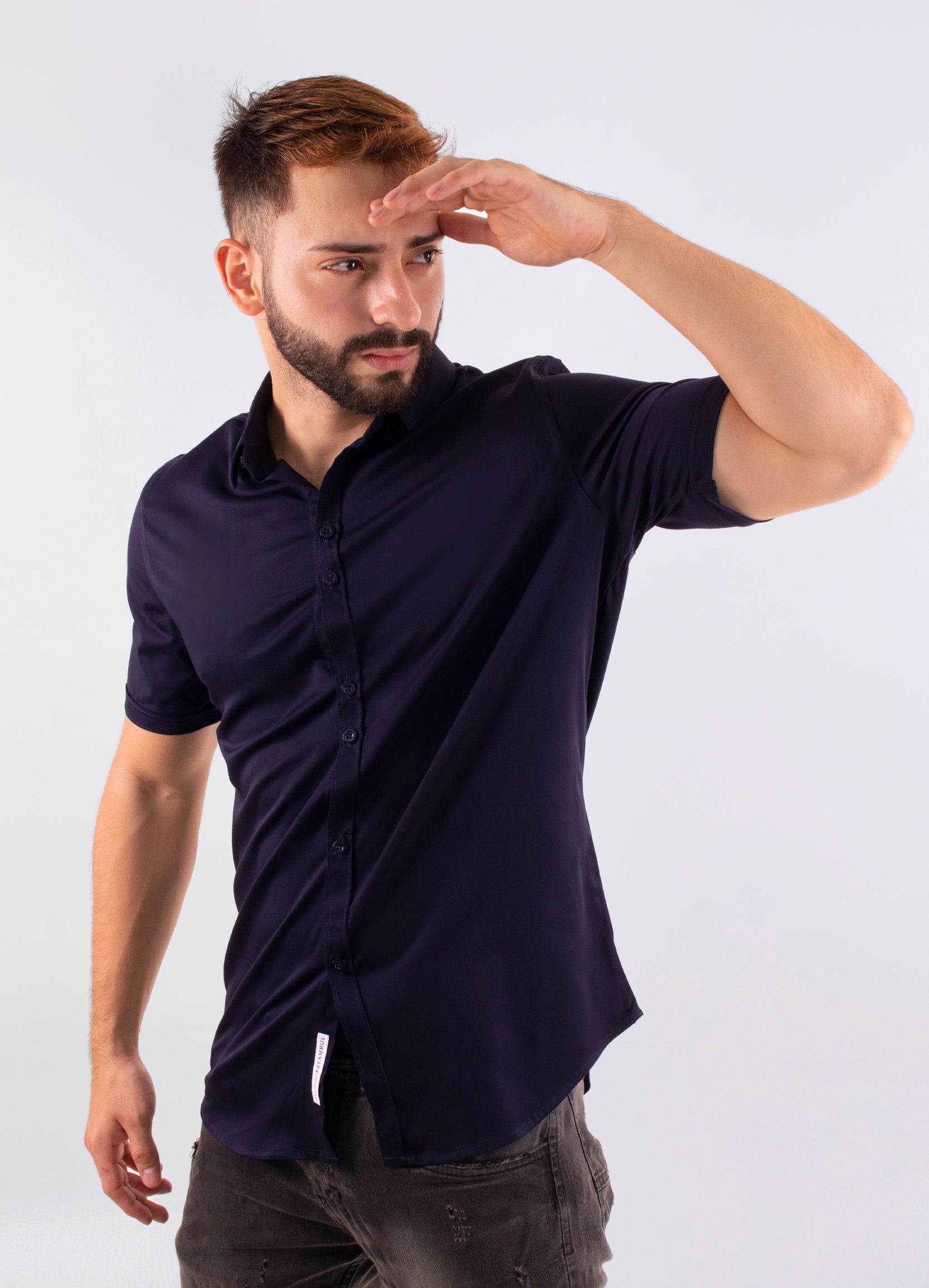 Camisa hombre cuello alto Azul turqui