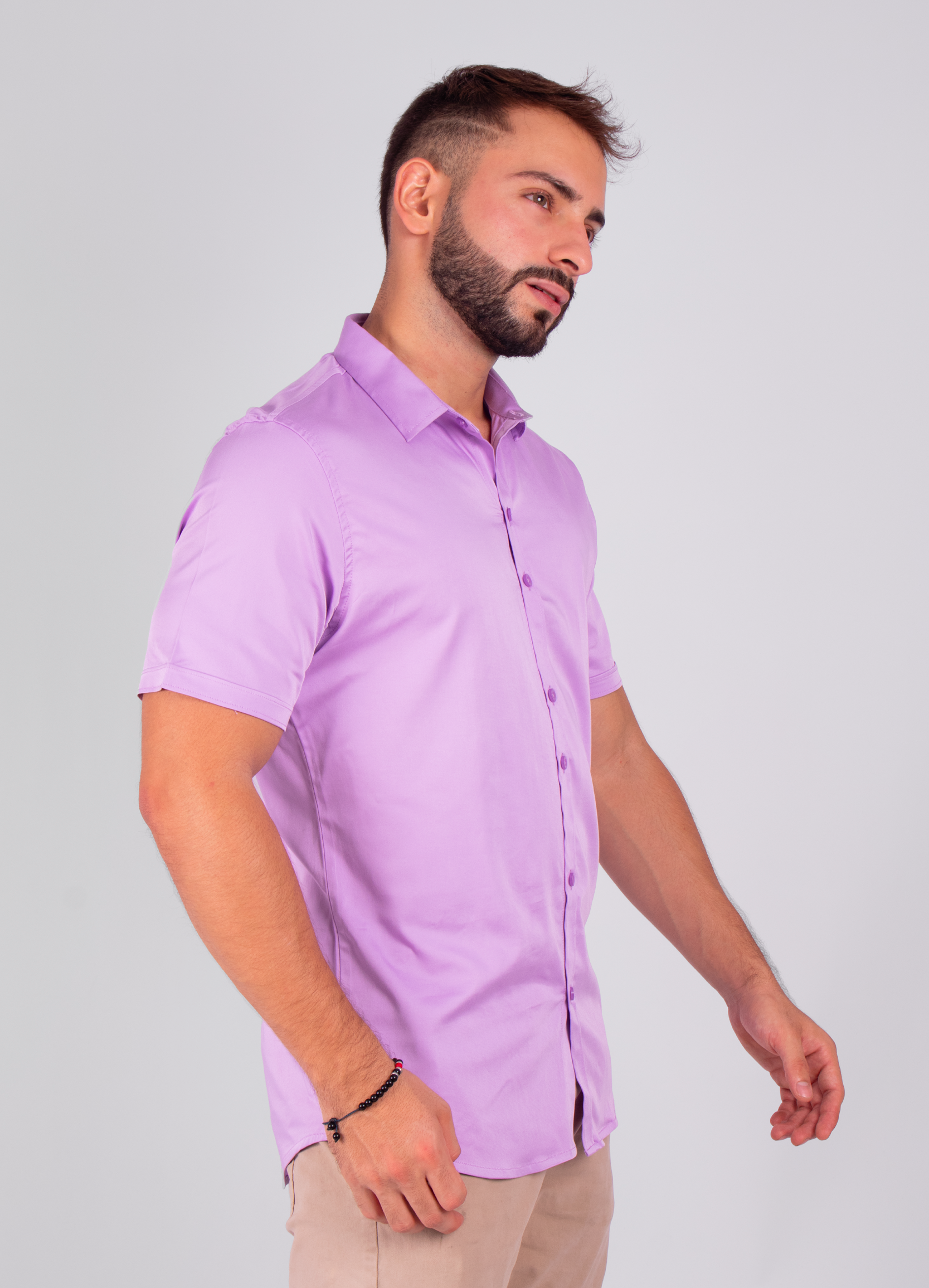 Camisa hombre basica cuello lila