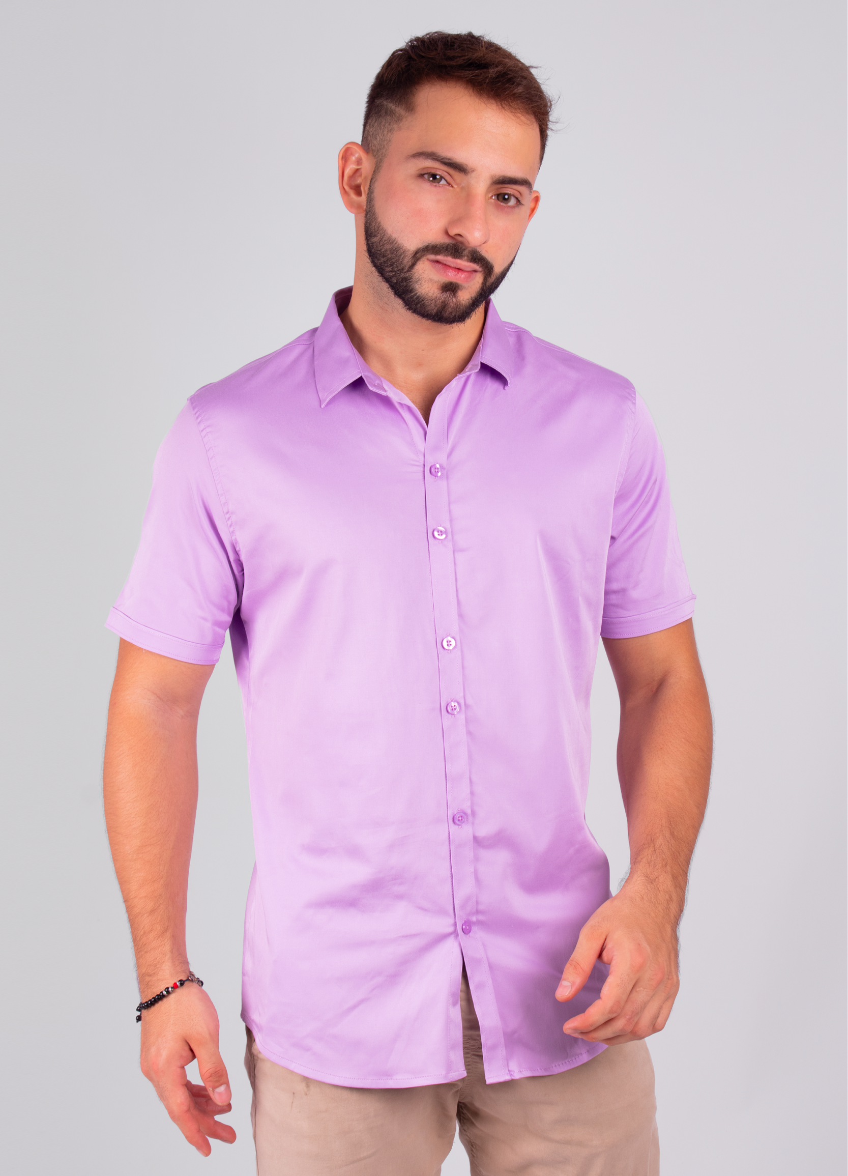 Camisa hombre basica cuello lila