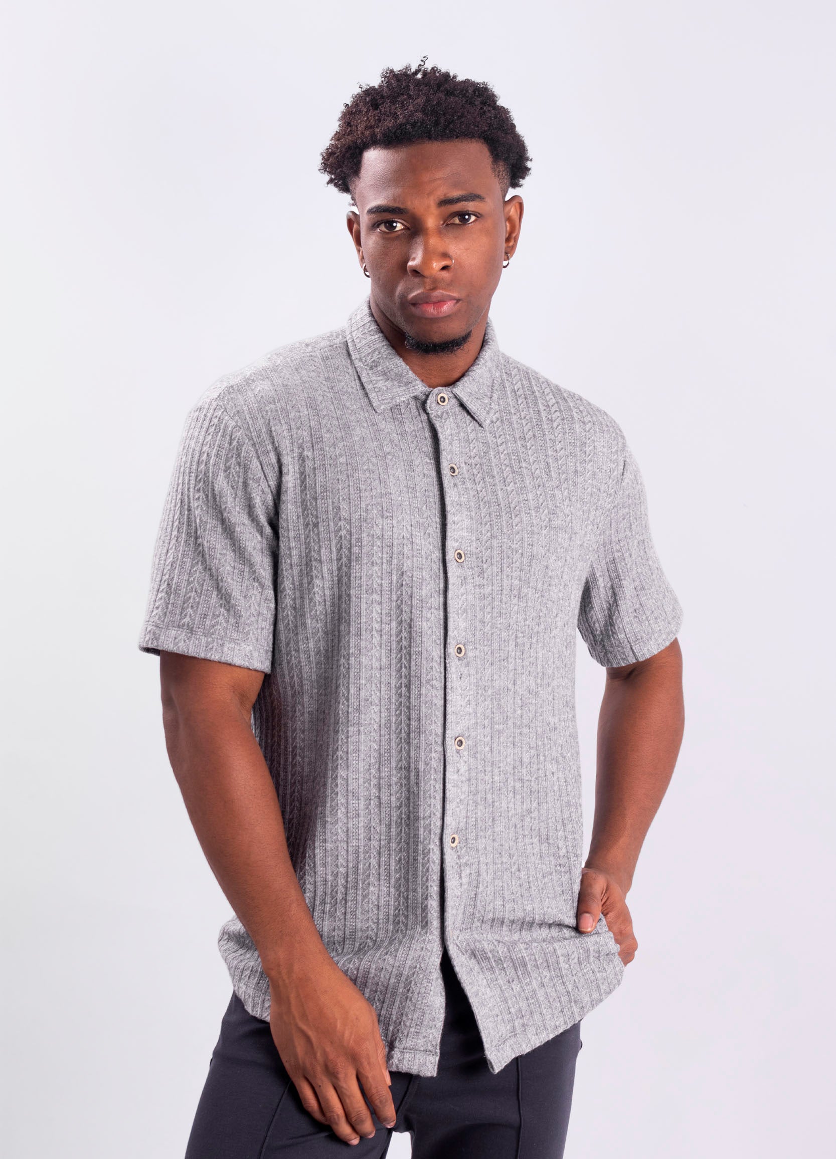 Camisa hombre Textura Cuello Alto