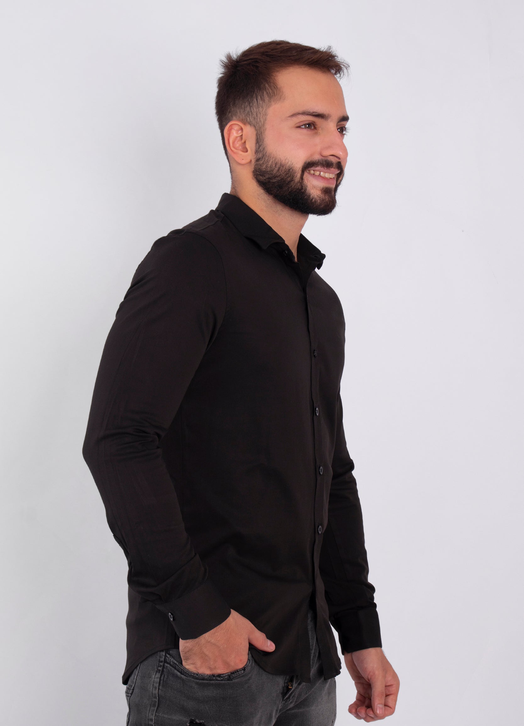 Camisa hombre ML cuello negra