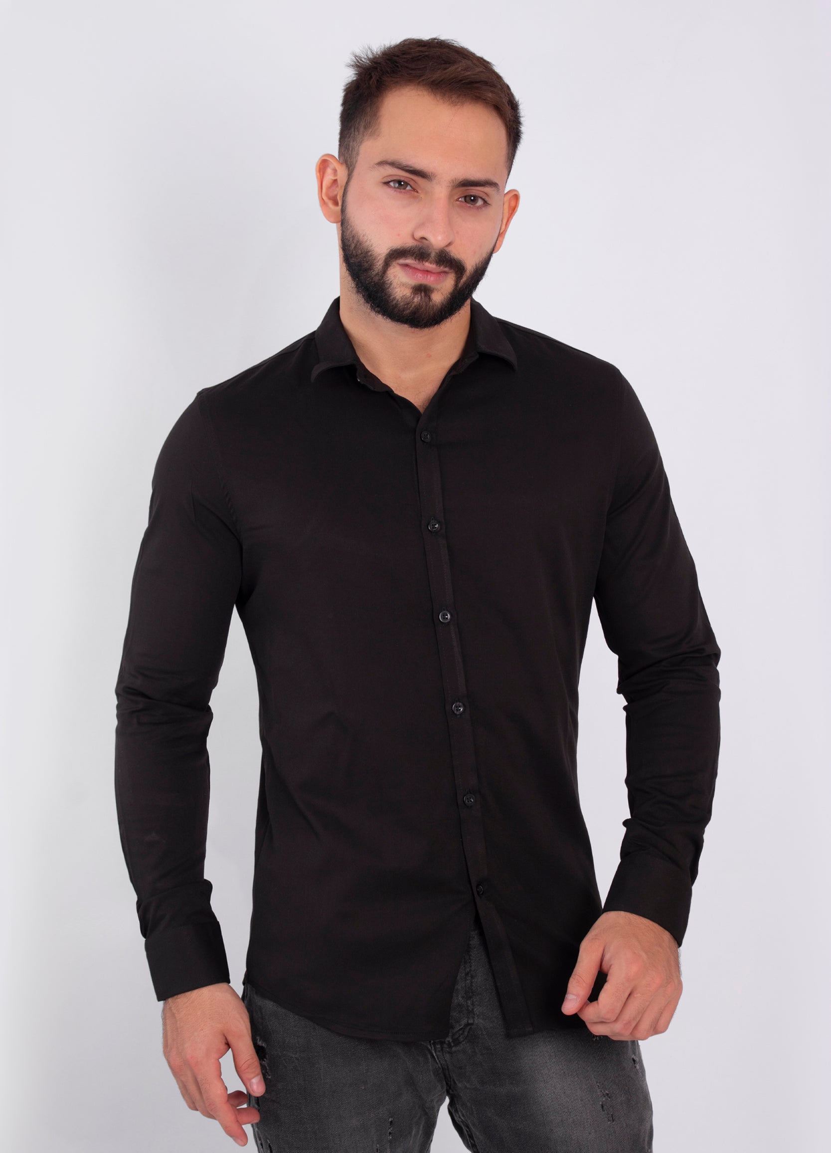 Camisa hombre ML cuello negra