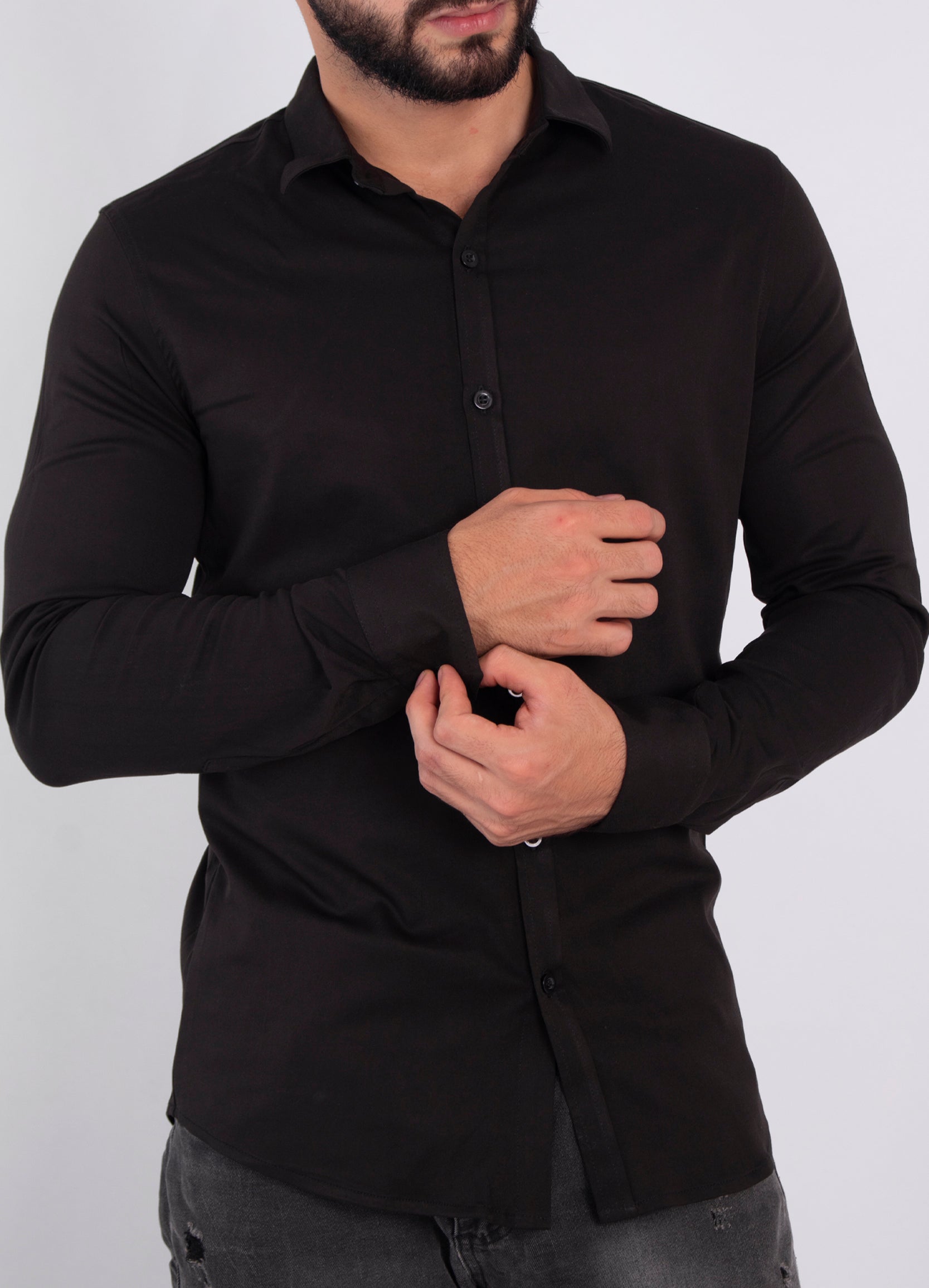 Camisa hombre ML cuello negra
