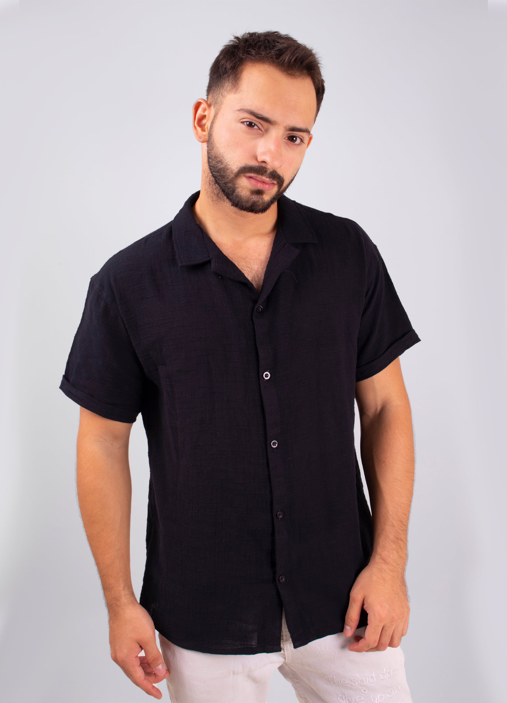 Camisa hombre textura negro