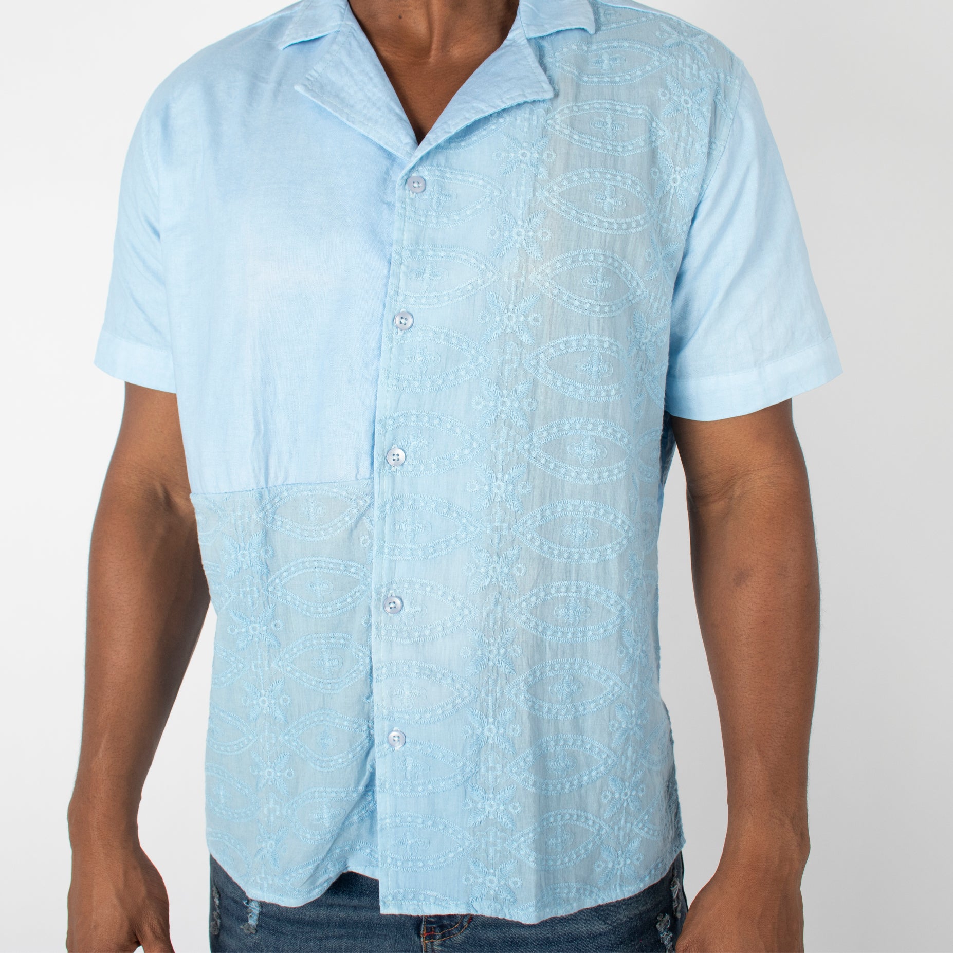 Camisa hombre cuello degrade azul