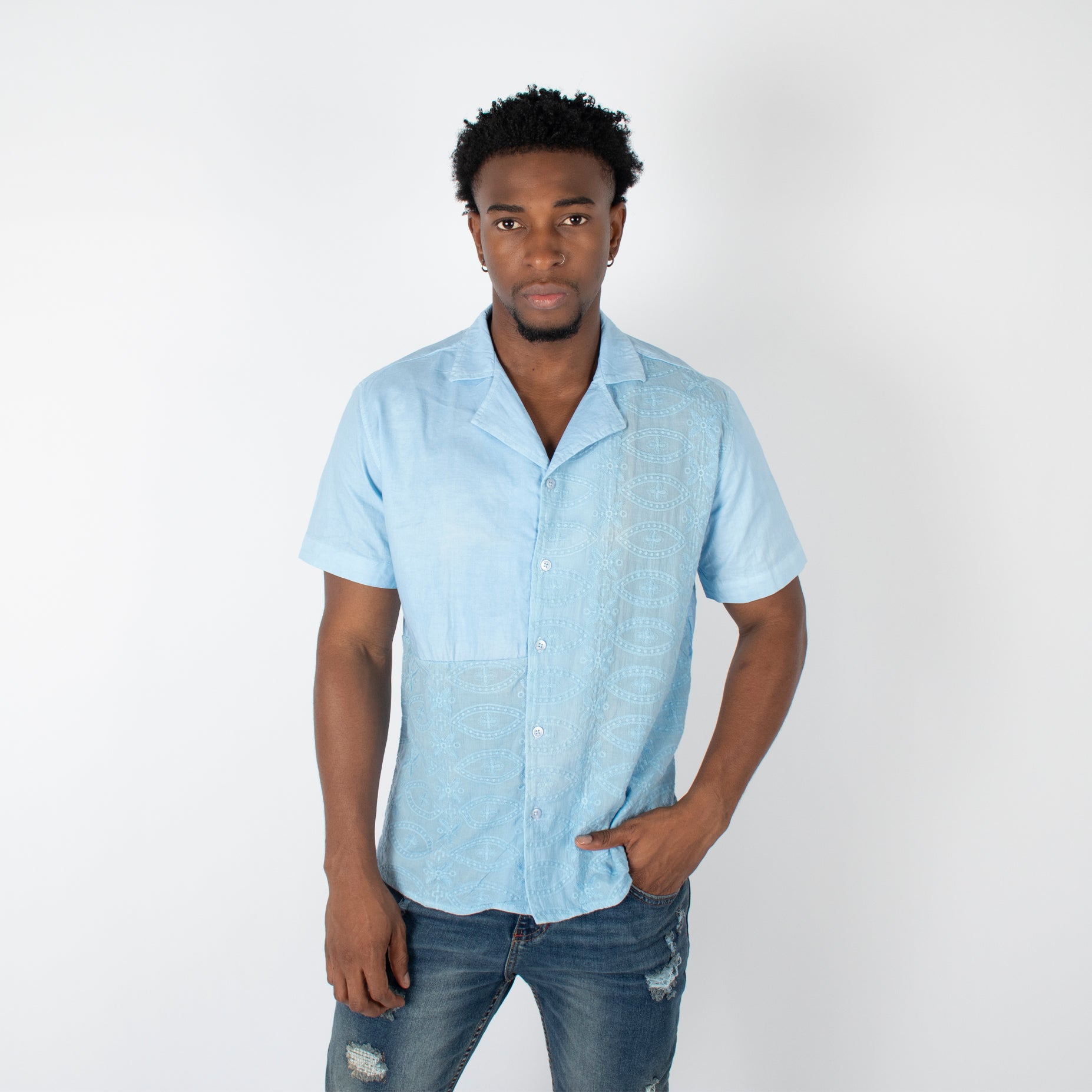 Camisa hombre cuello degrade azul