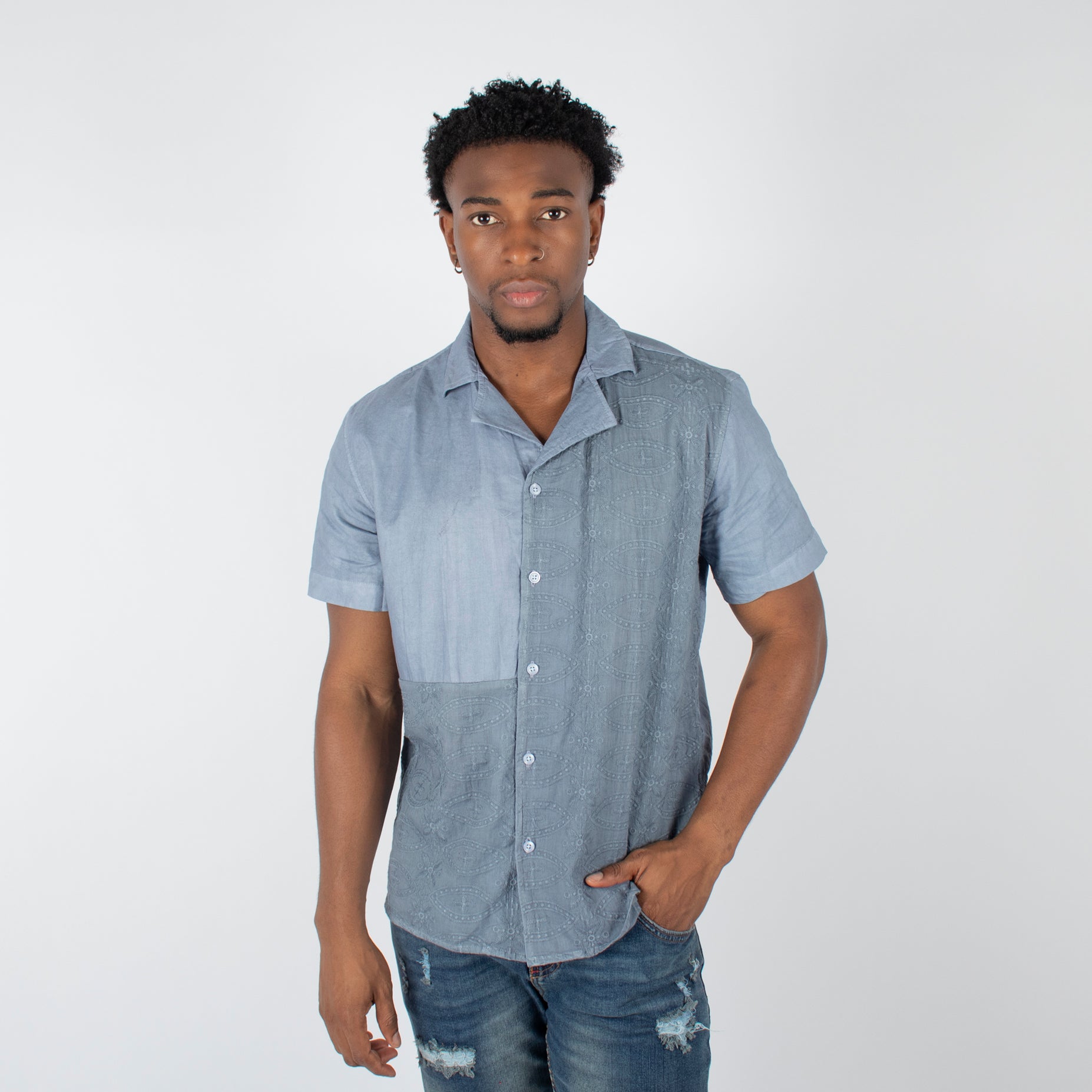 Camisa hombre cuello degrade gris