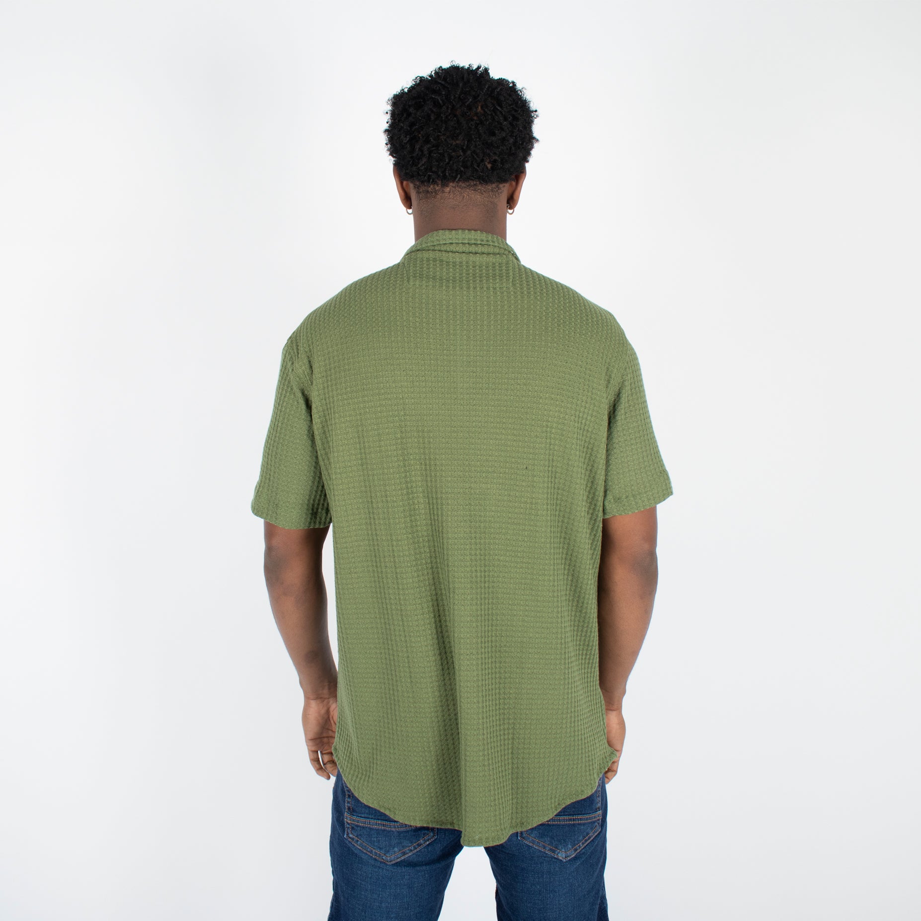 Camisa hombre cuello sport textura verde
