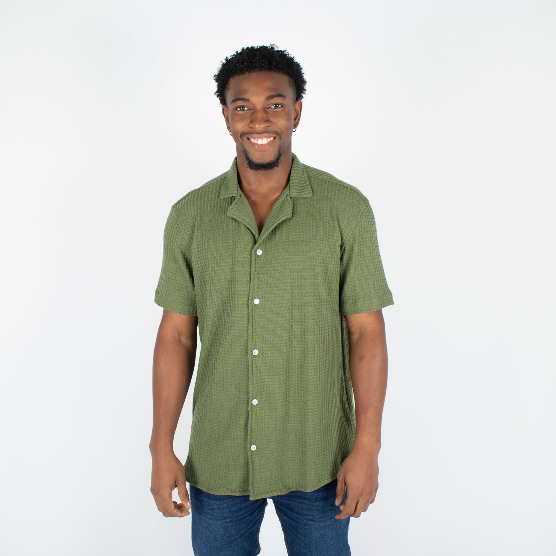 Camisa hombre cuello sport textura verde