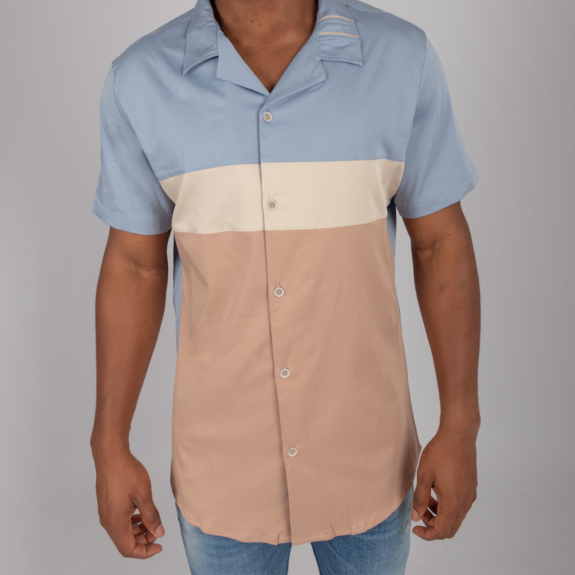 Camisa hombre cortes azul beige