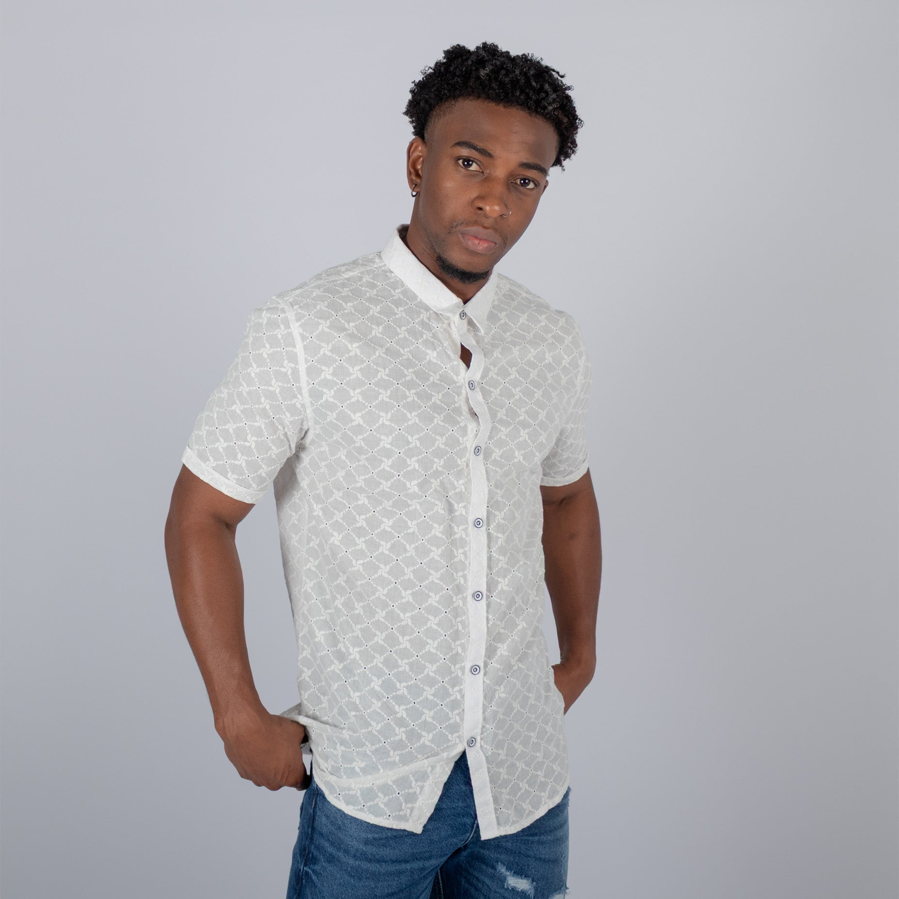 Camisa hombre tela textura crema