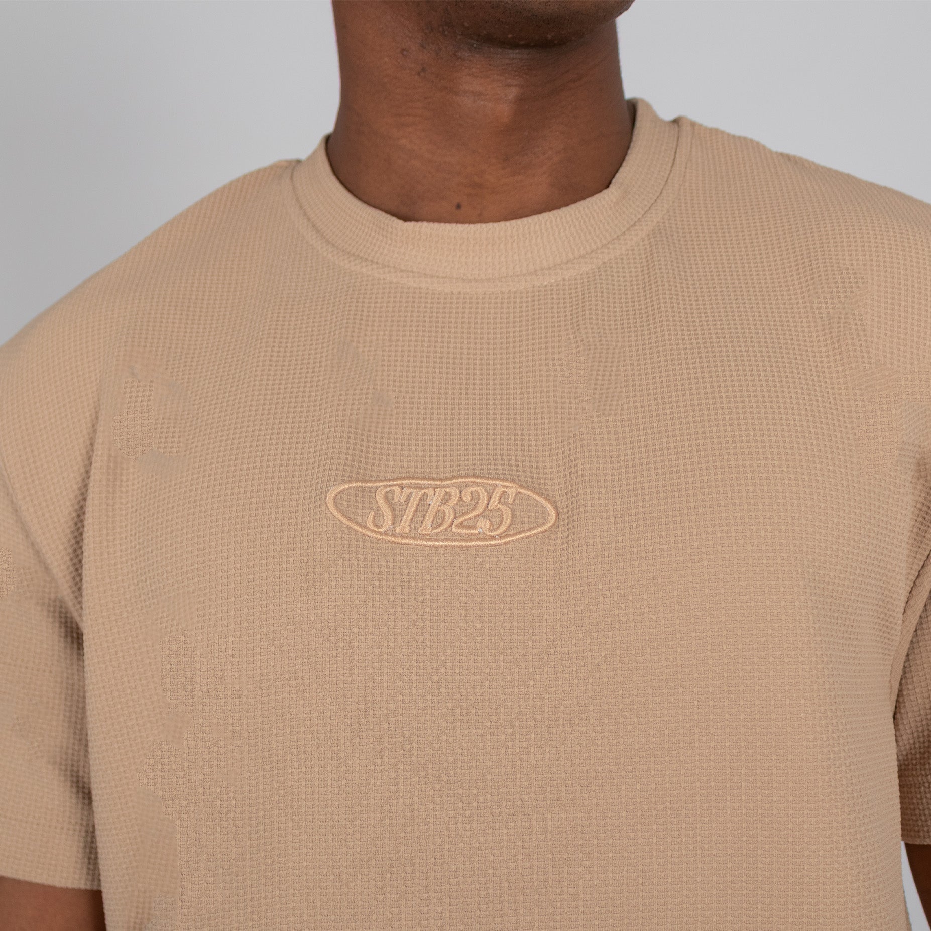 Camiseta hombre textura bordada camel