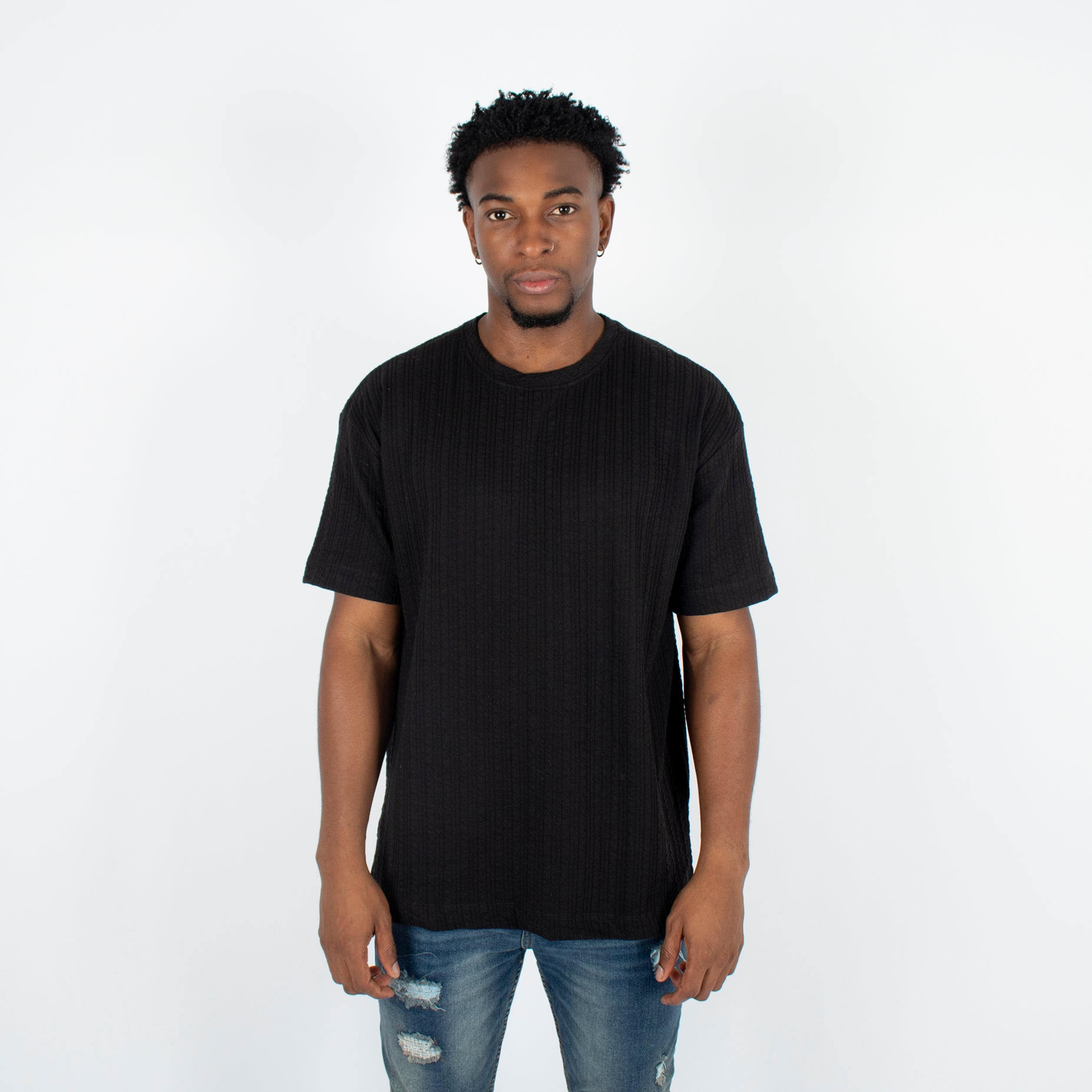 Camisa hombre textura lineas negro