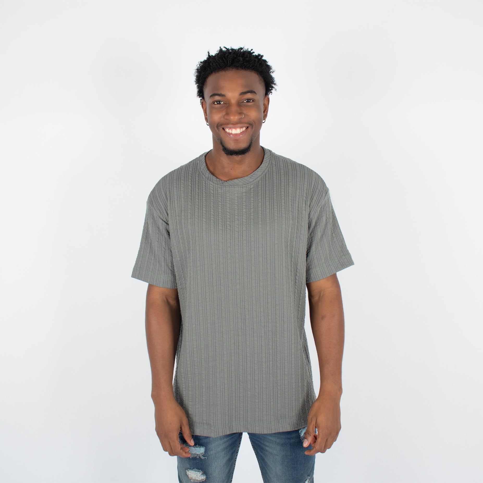 Camisa hombre textura lineas verde