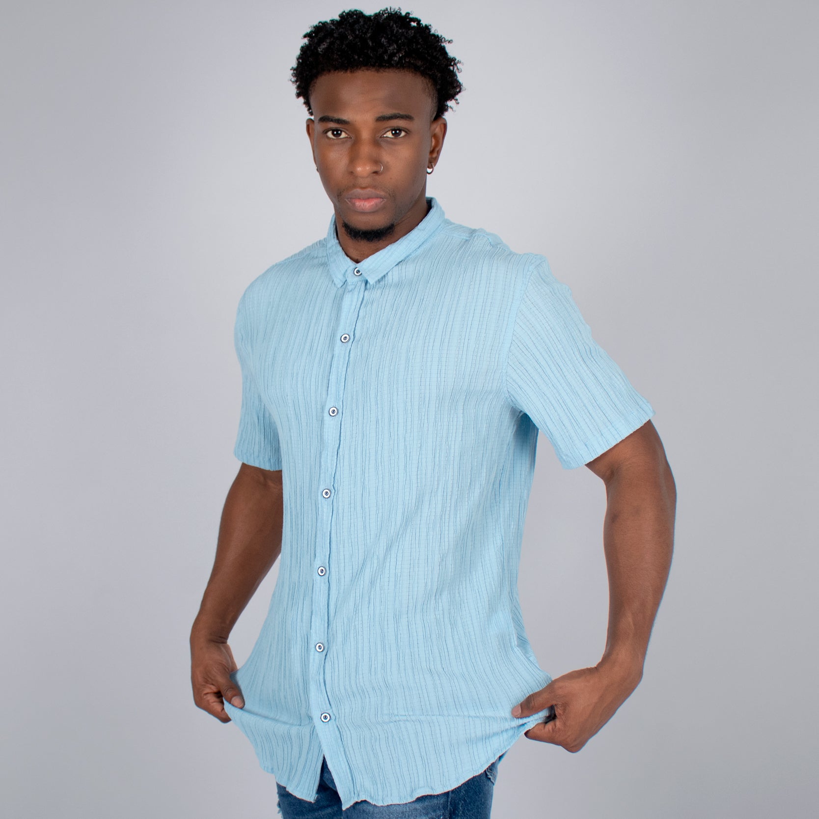 Camisa hombre textura azul