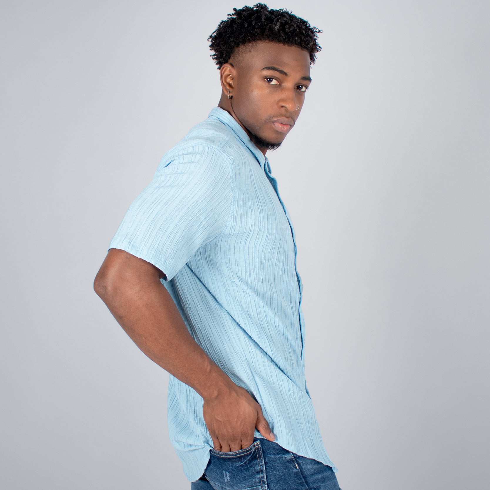 Camisa hombre textura azul