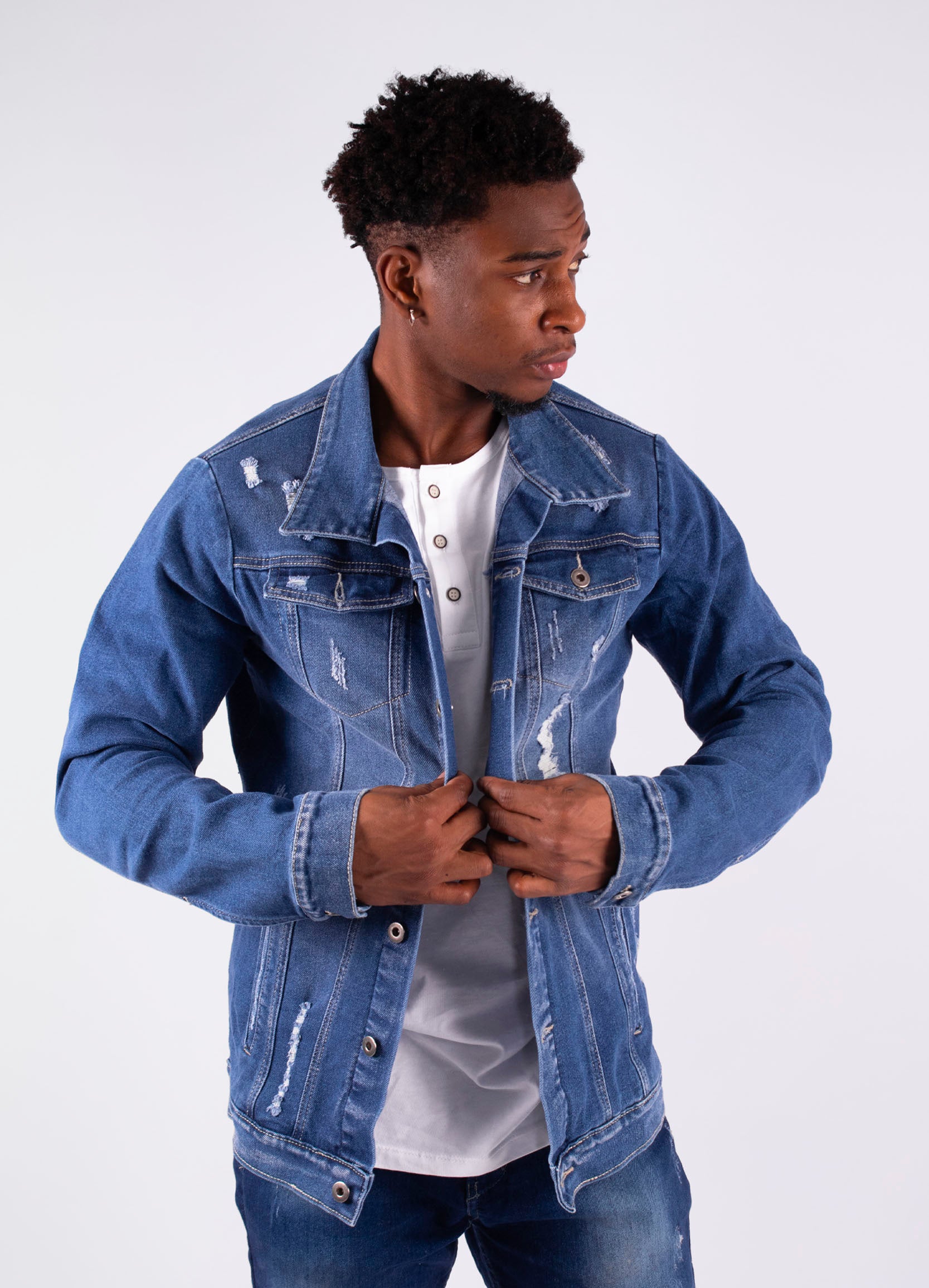 Chaqueta hombre azul rotos