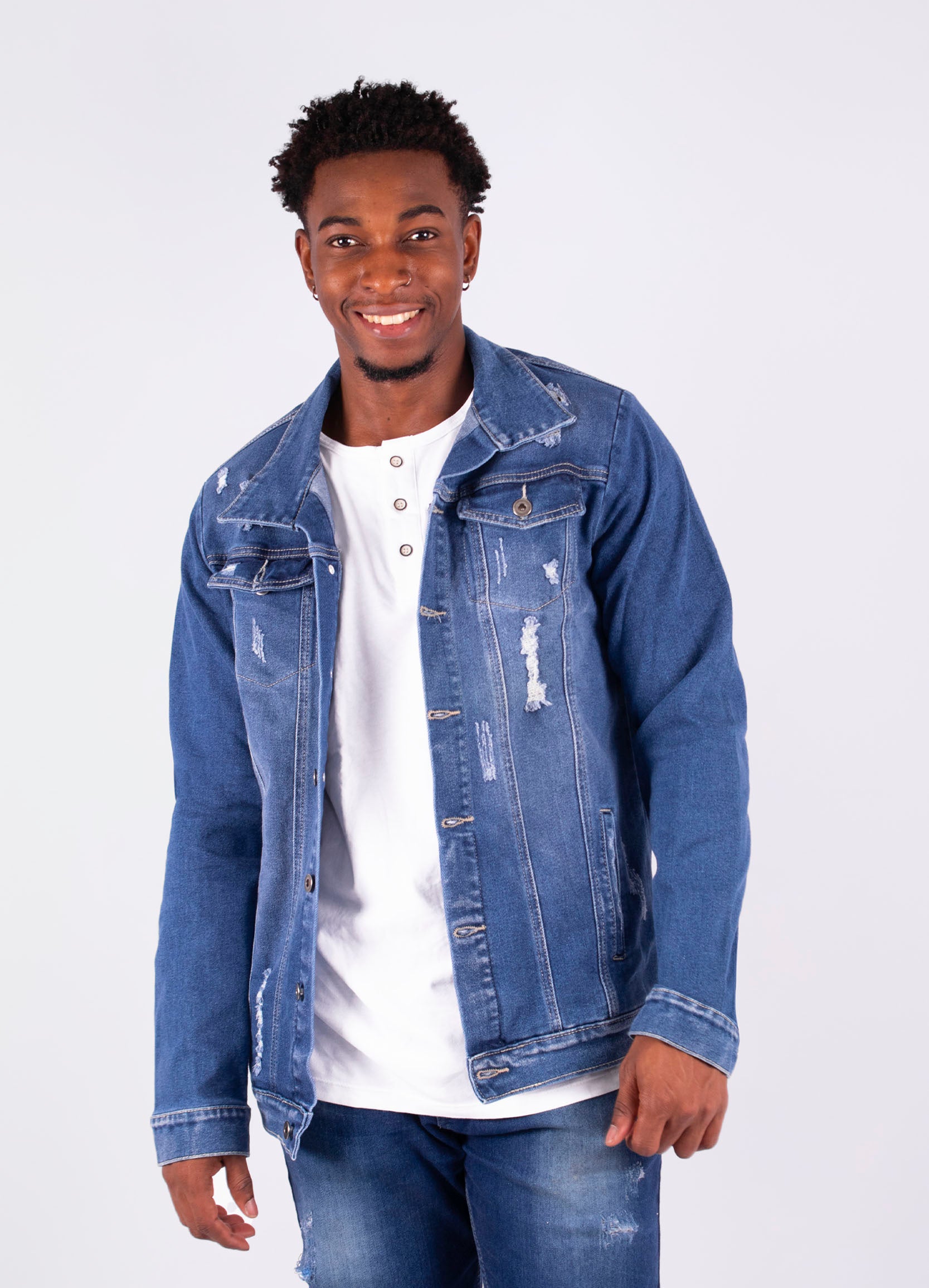 Chaqueta hombre azul rotos