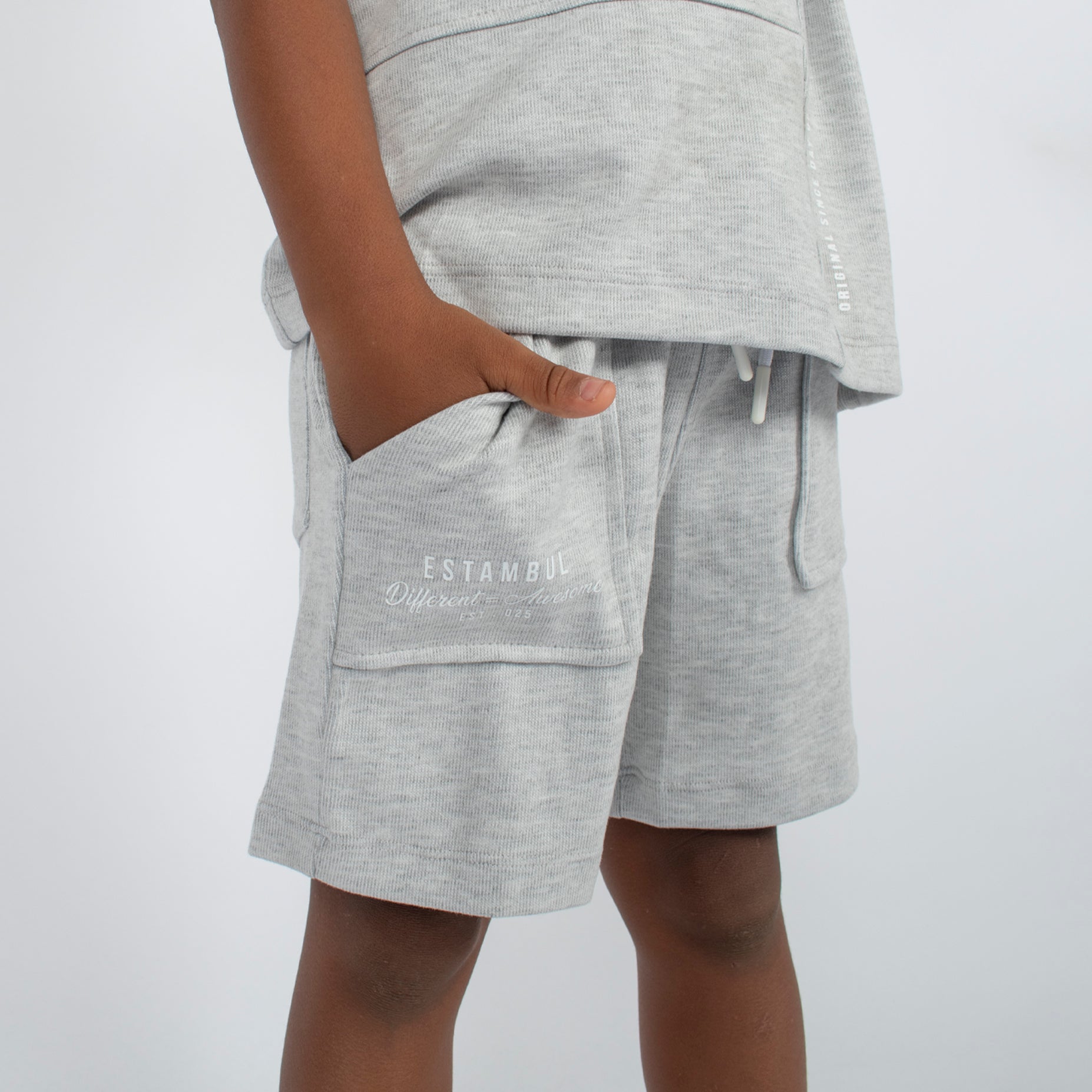 Conjunto niño textura gamuza gris