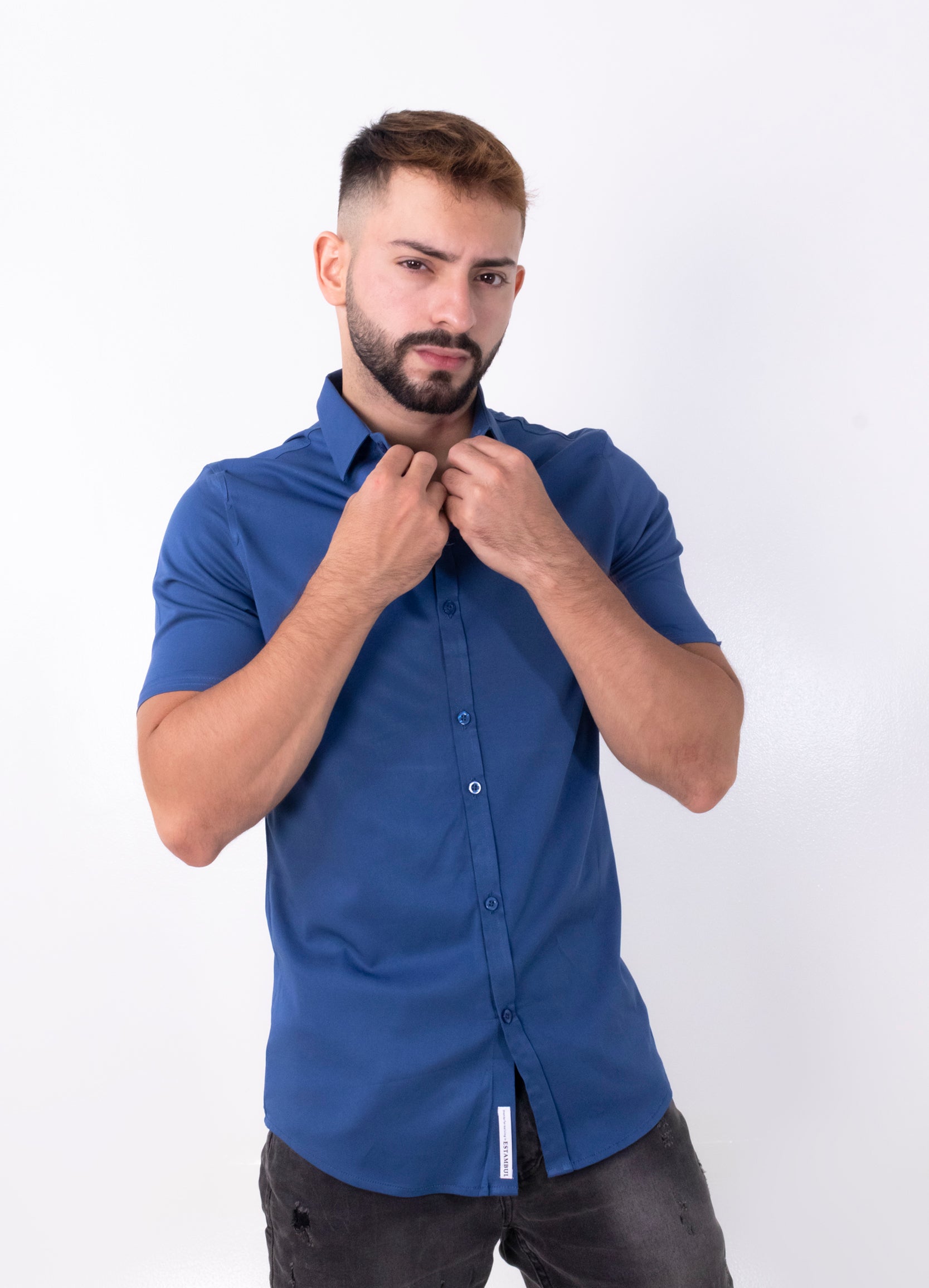 Camisa hombre cuello azul