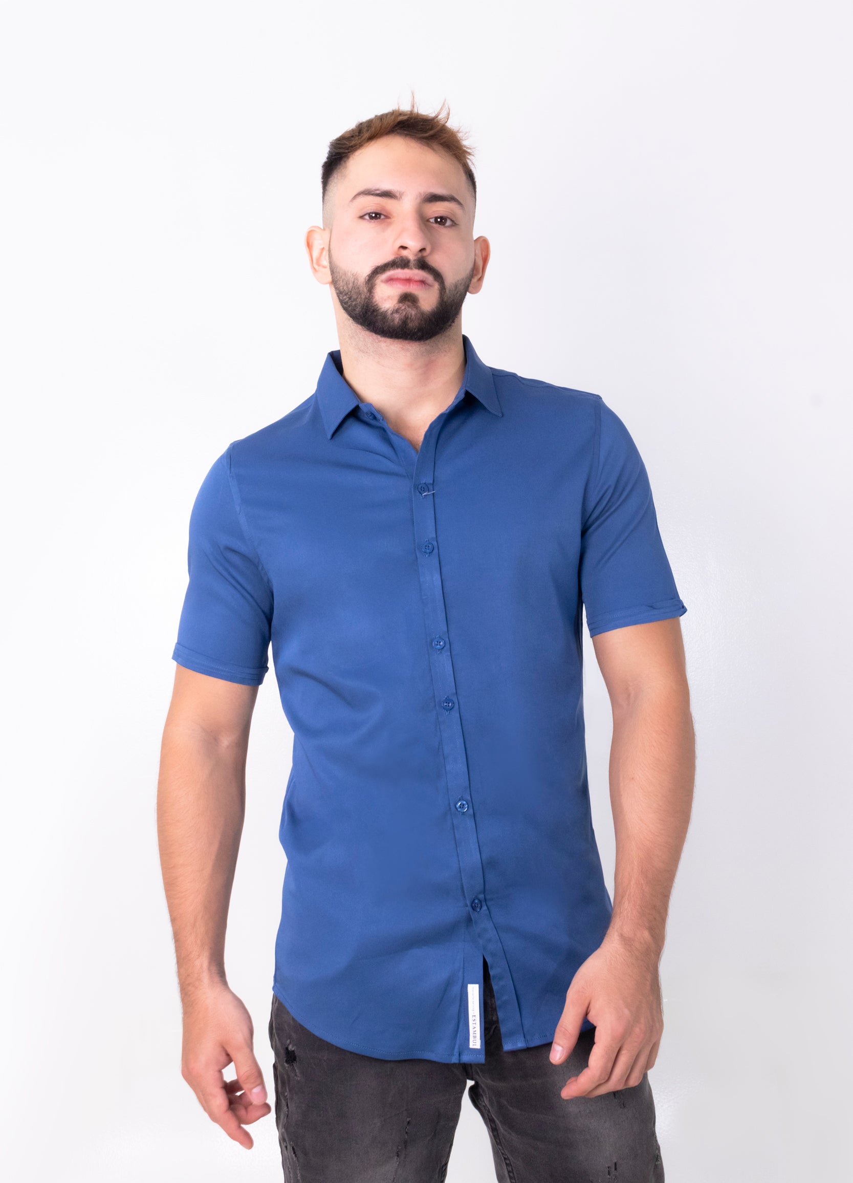 Camisa hombre cuello azul
