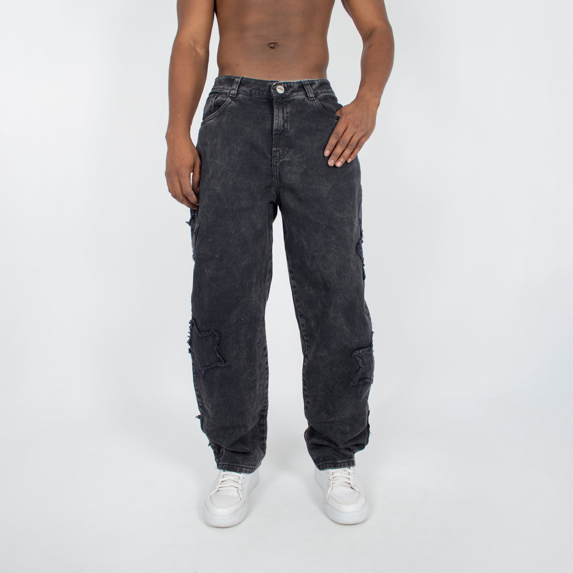 Jean hombre ancho negro humo