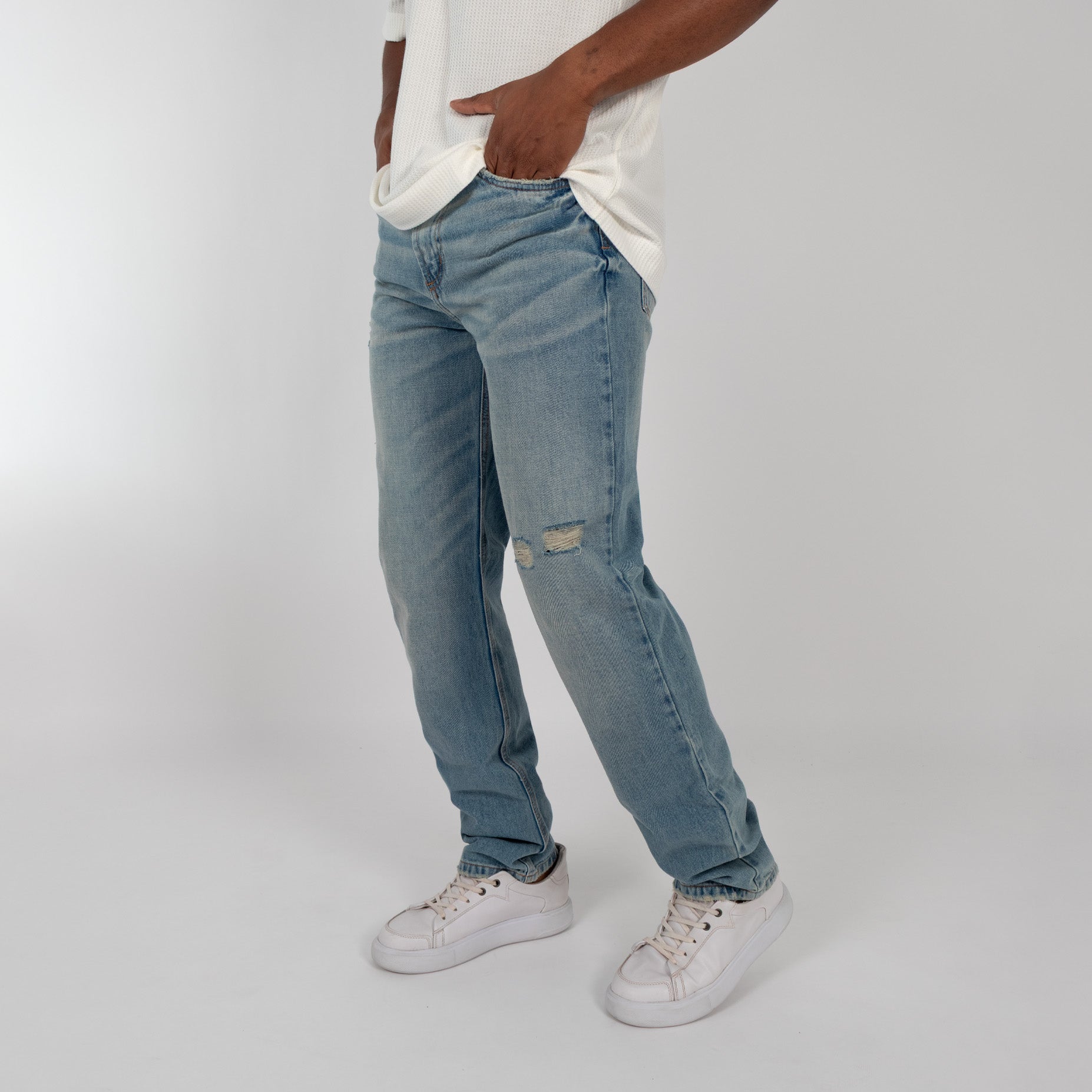 Jean hombre recto desgaste azul