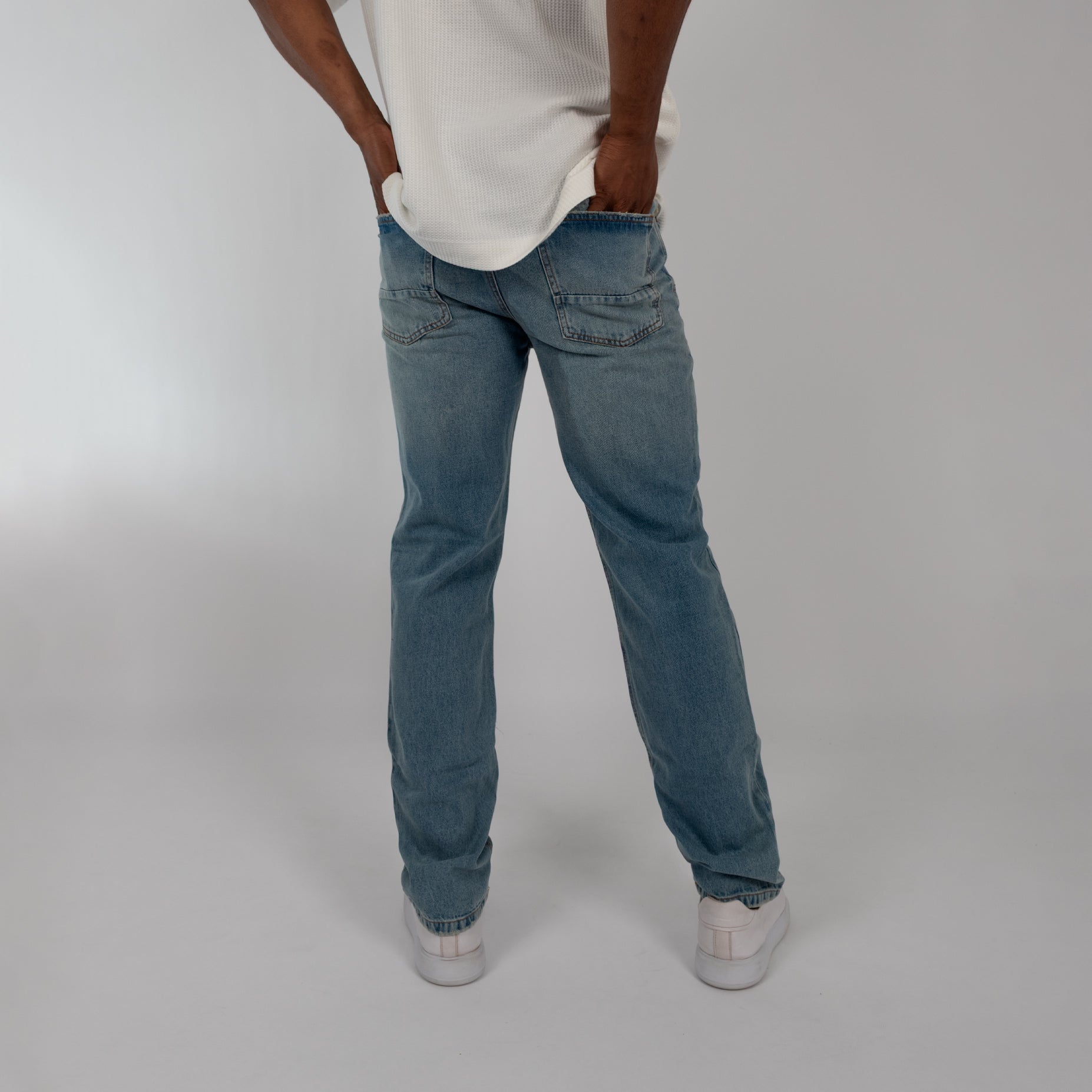 Jean hombre recto desgaste azul