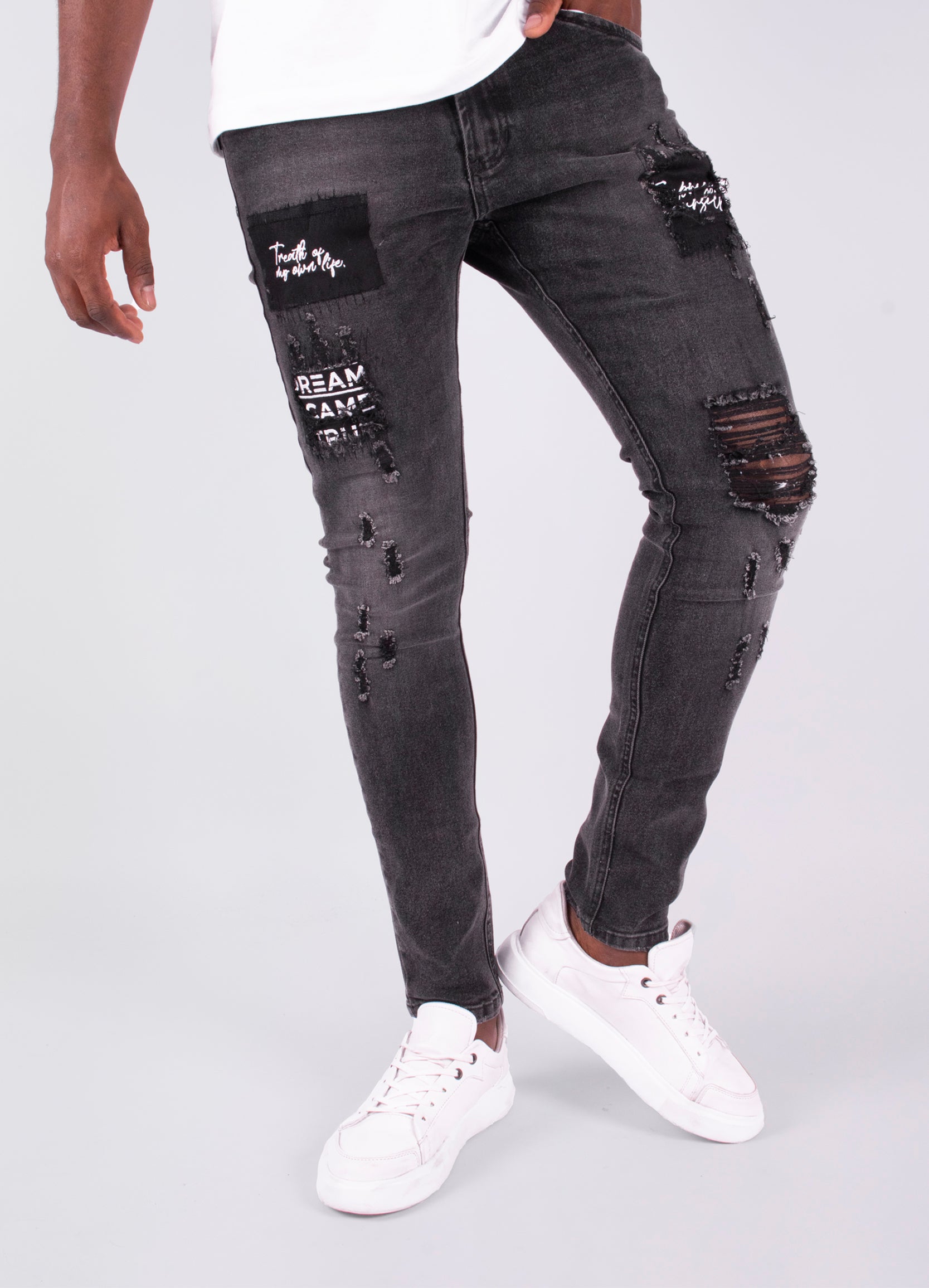 Jean hombre gris bordado